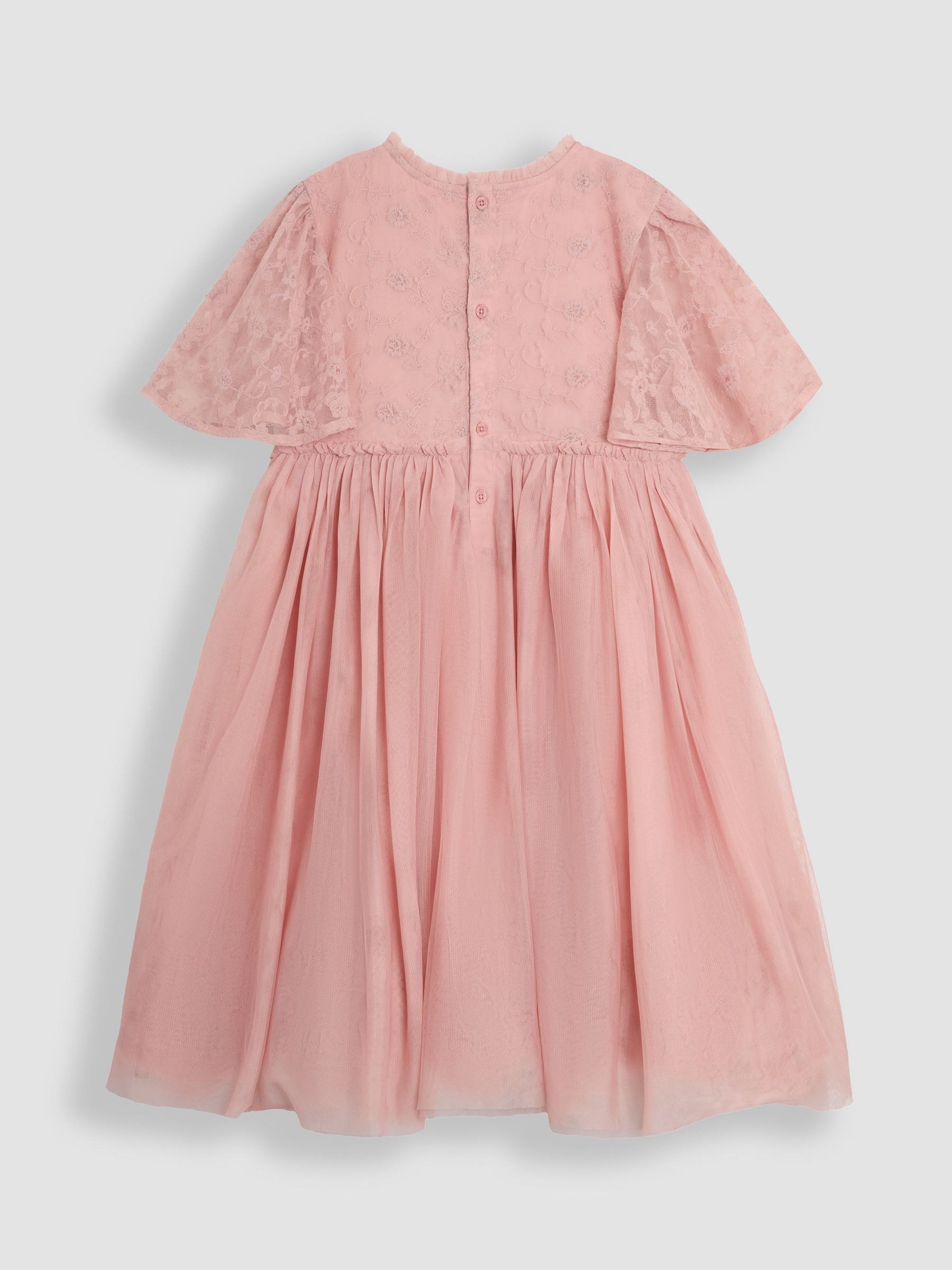 Pink Embroidered Lace Scallop Sleeve Flower Print Girl Dress - Image 2 of 4