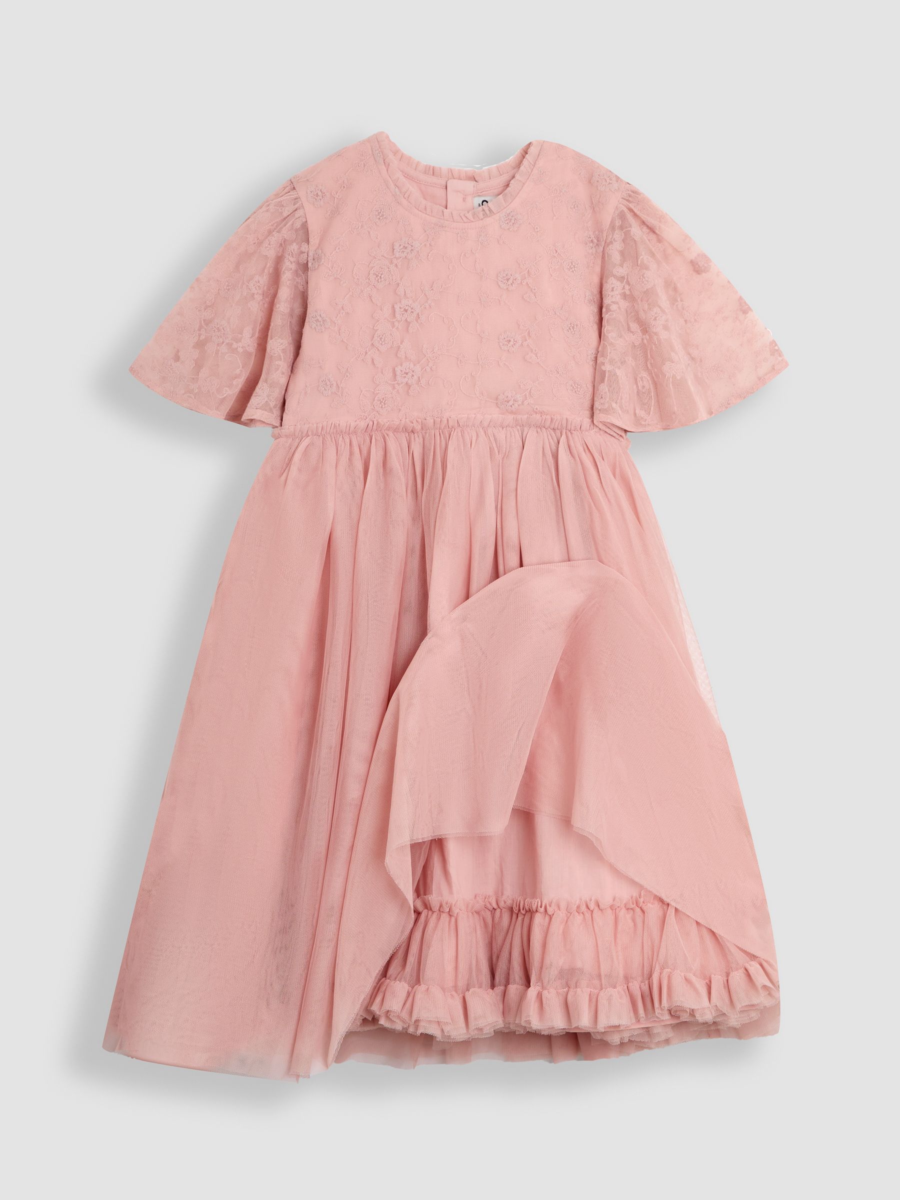 Pink Embroidered Lace Scallop Sleeve Flower Print Girl Dress - Image 3 of 4
