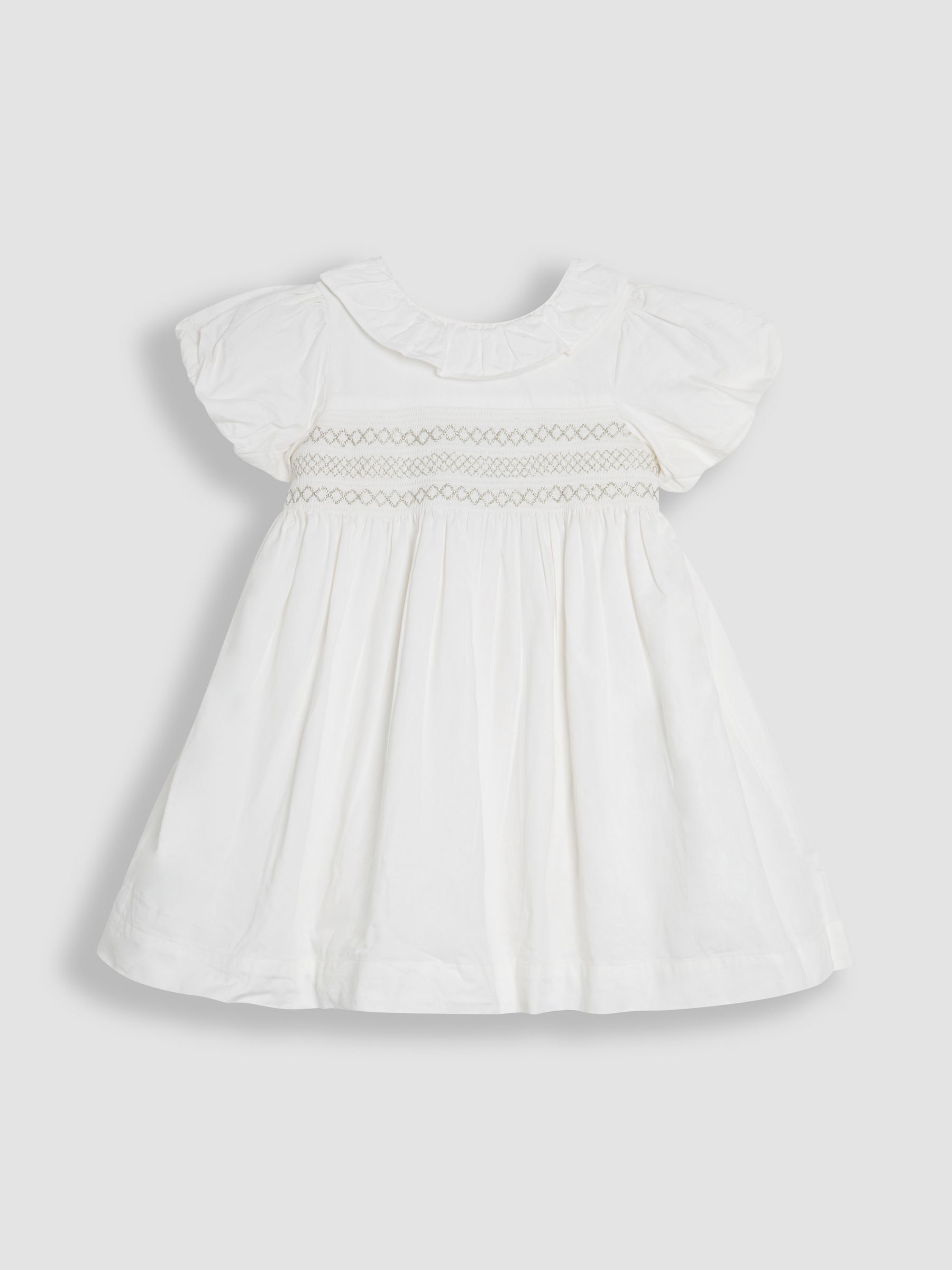 Cream Smocked Puff Sleeve Cotton Satin Flower Girl Dress - Image 5 of 8