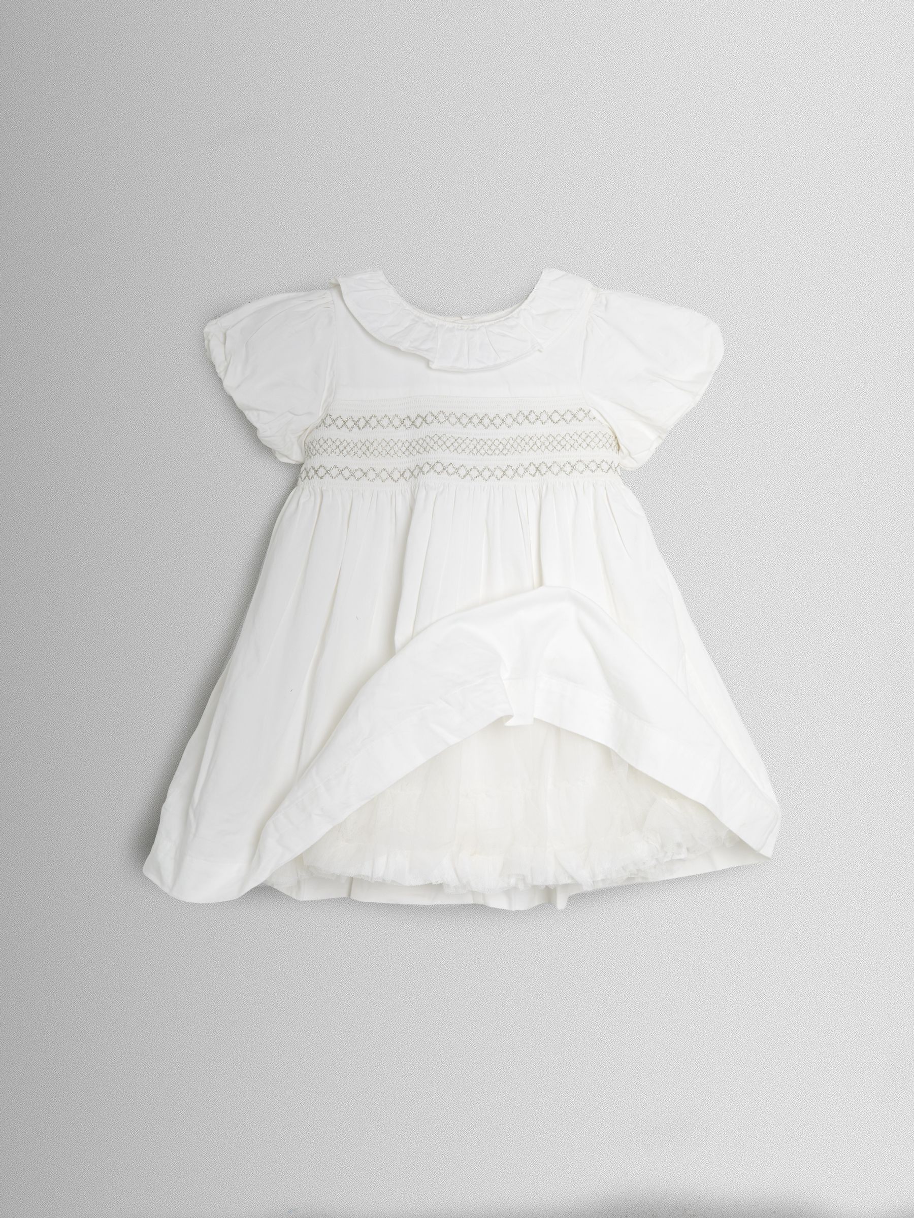 Cream Smocked Puff Sleeve Cotton Satin Flower Girl Dress | JoJo Maman Bb  USA
