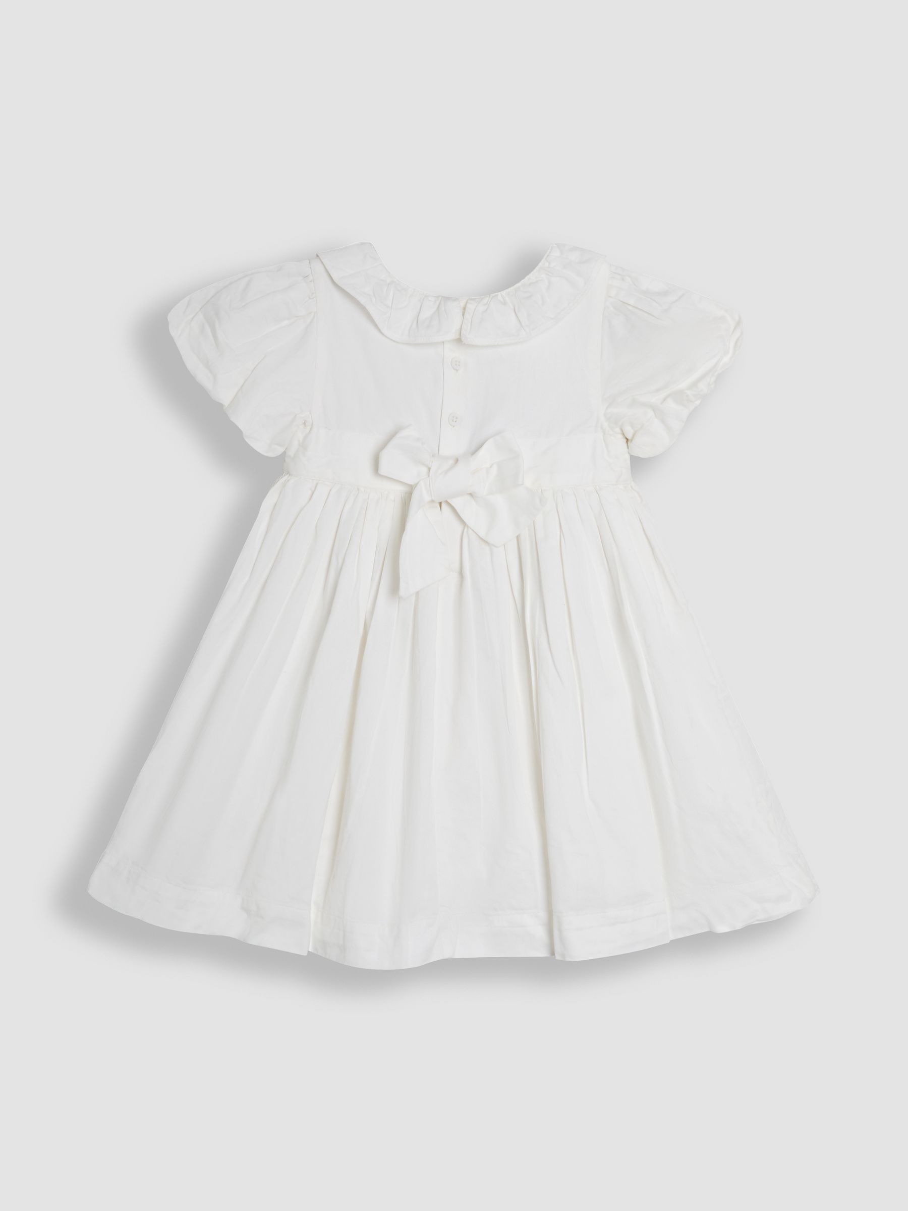 Cream Smocked Puff Sleeve Cotton Satin Flower Girl Dress - Image 7 of 8