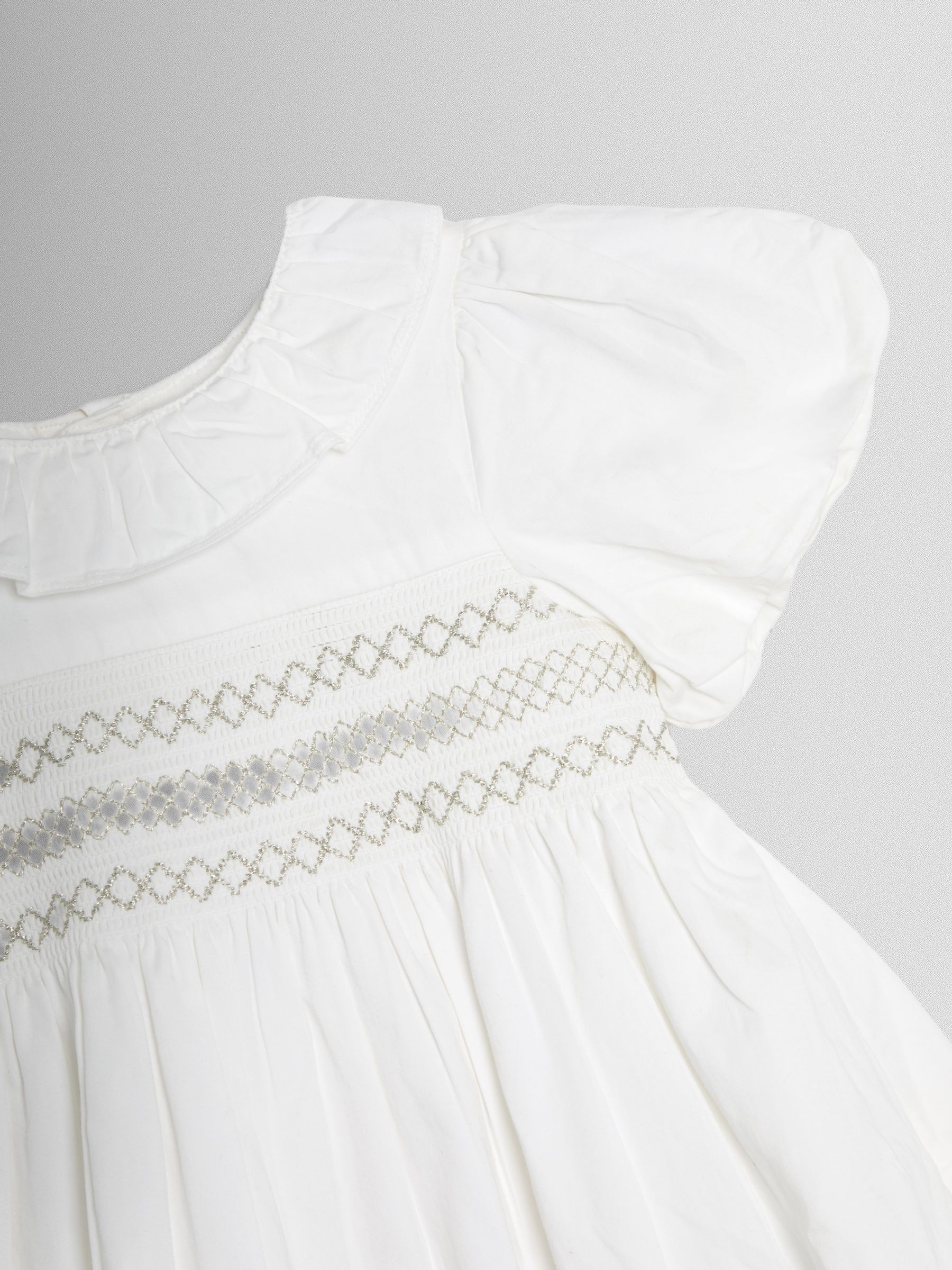 Cream Smocked Puff Sleeve Cotton Satin Flower Girl Dress | JoJo Maman Bb  USA