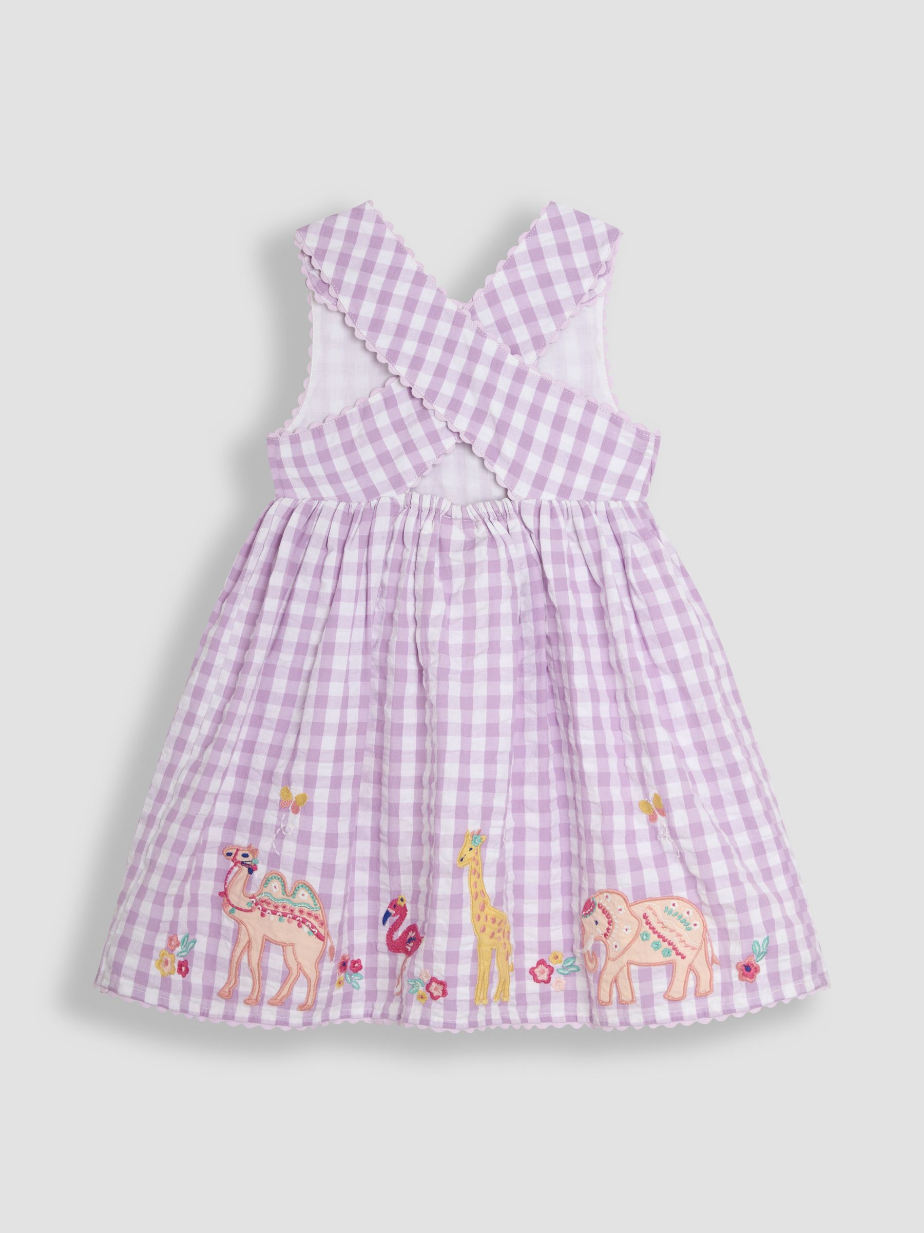 Lilac Purple Safari Animals Appliqué Seersucker Cross-Back Dress - Image 2 of 3