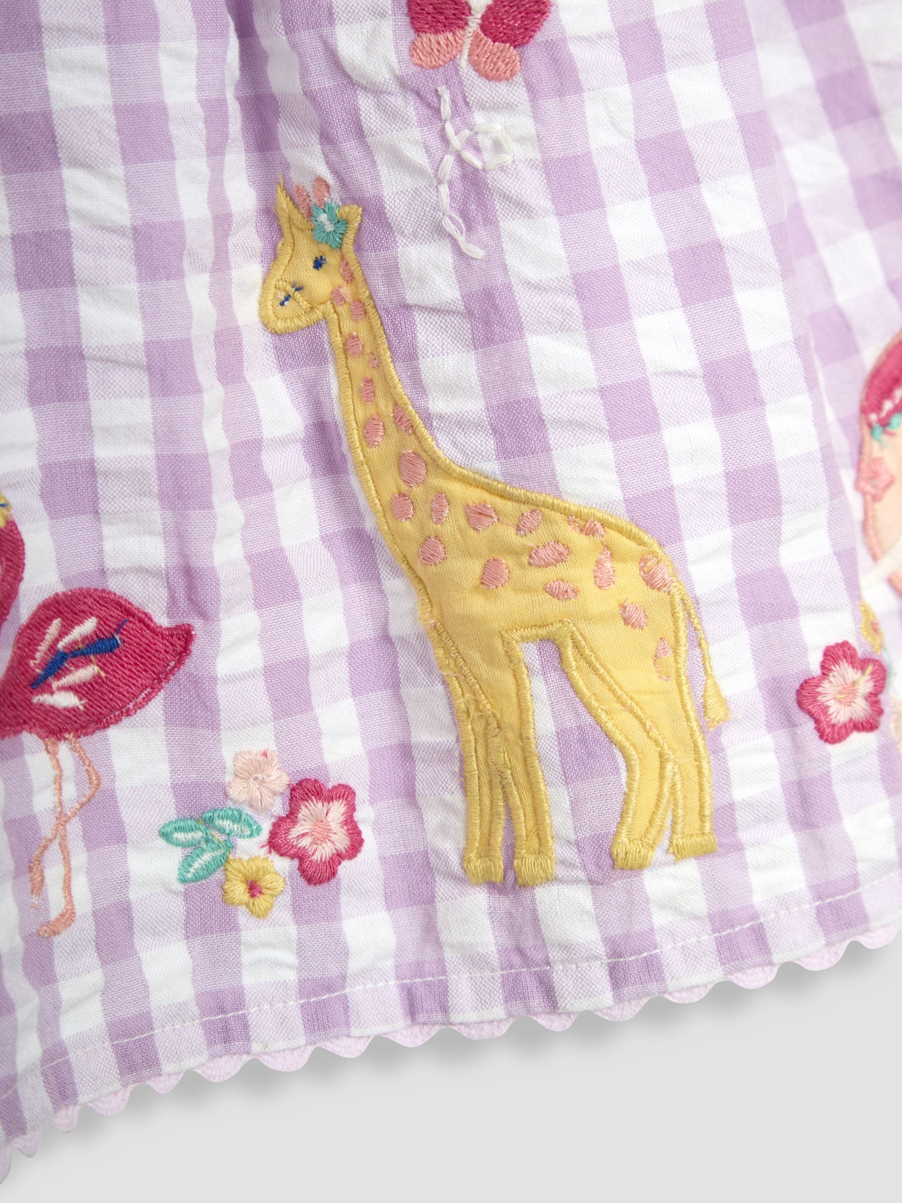 Lilac Purple Safari Animals Appliqué Seersucker Cross-Back Dress - Image 3 of 3