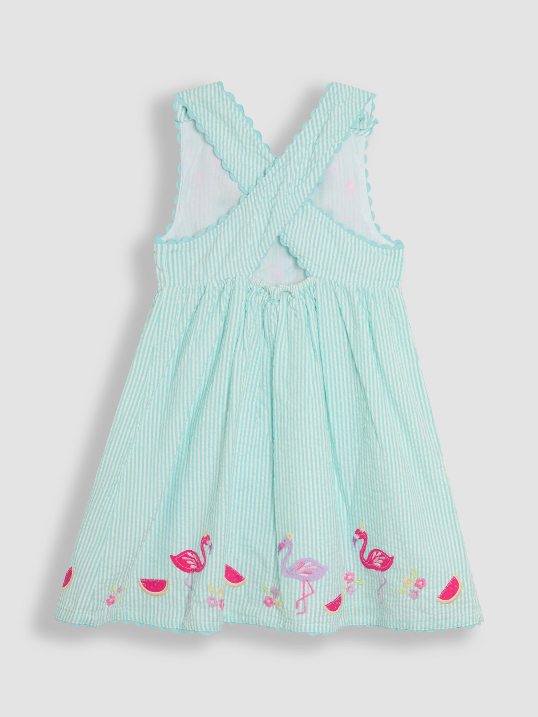 Mint Green Flamingo Appliqué Seersucker Cross Back Dress - Image 2 of 3