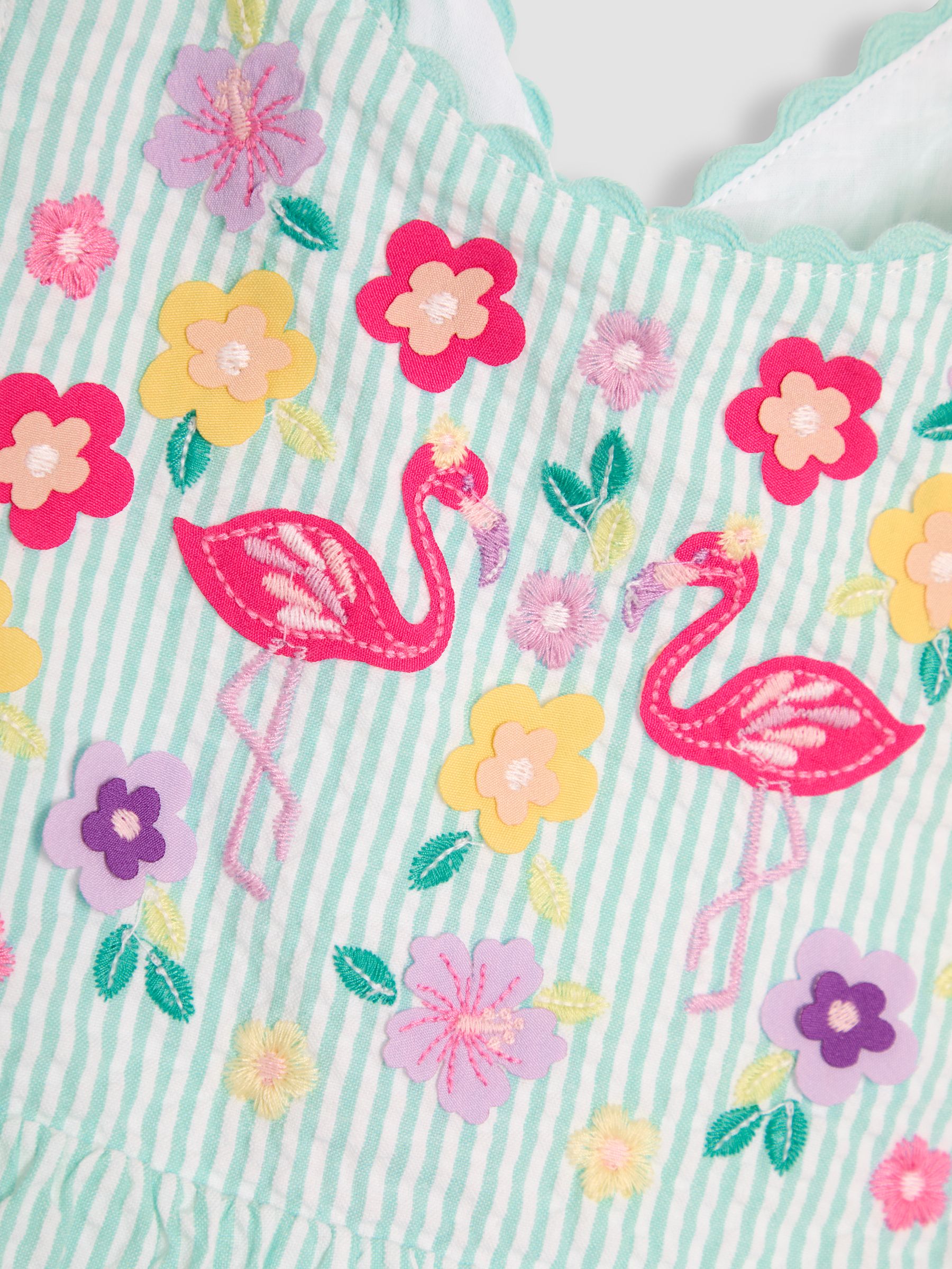 Mint Green Flamingo Appliqué Seersucker Cross Back Dress - Image 3 of 3