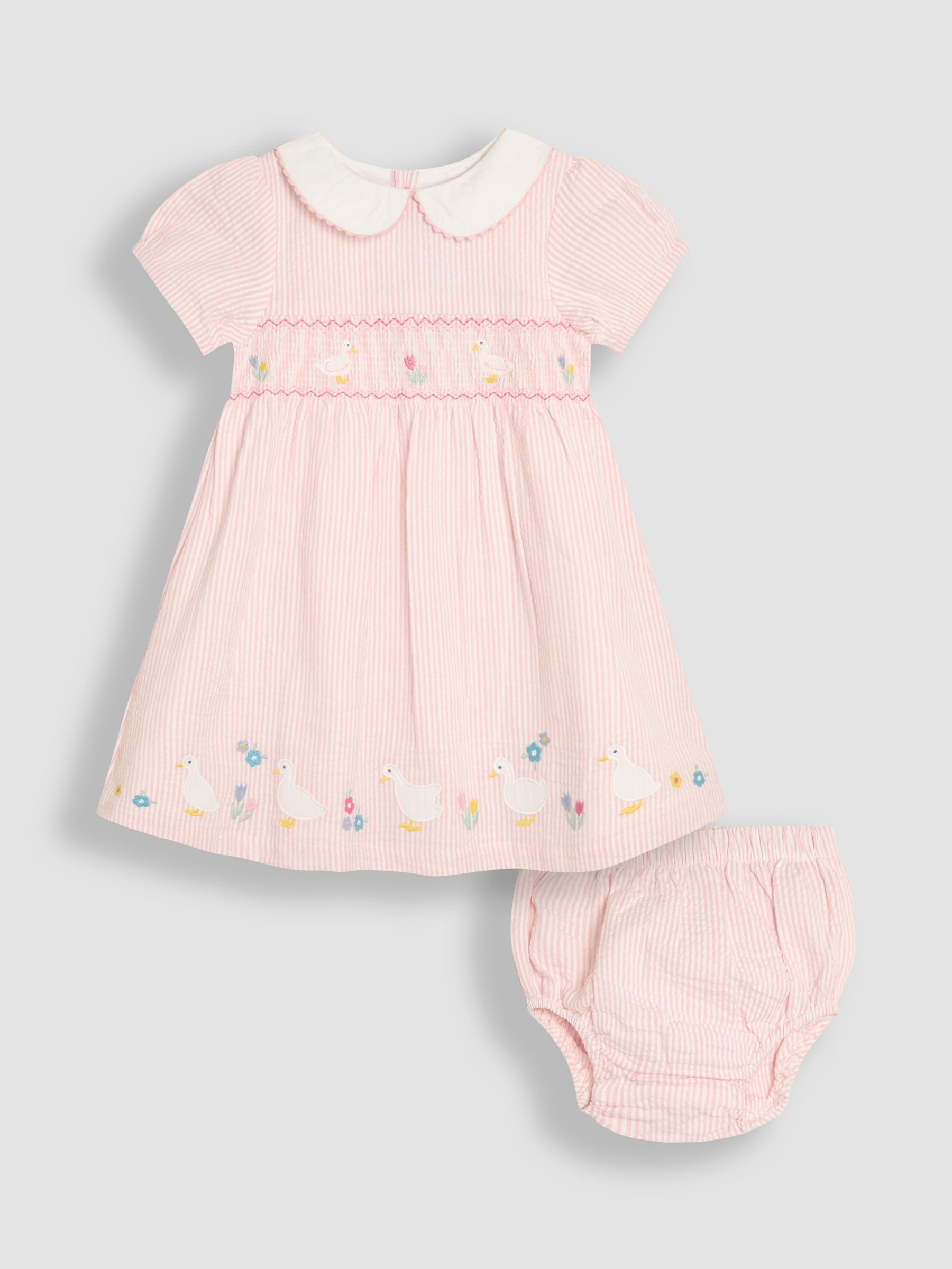 Pink Duck Seersucker Appliqué Smocked Dress - Image 1 of 6