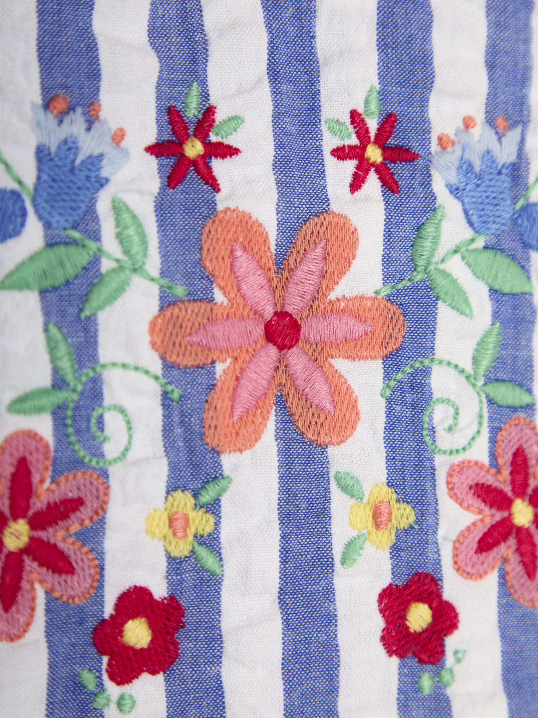 Blue Floral Embroidered Appliqué Seersucker Summer Dress - Image 3 of 3