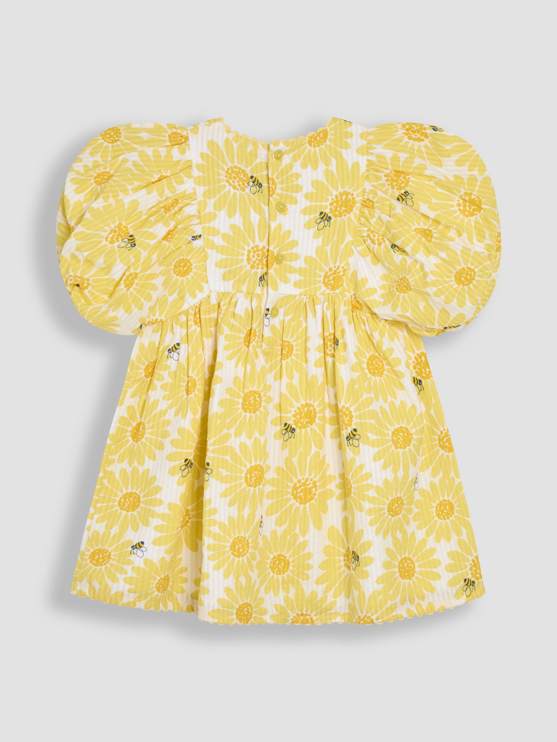 Yellow Sunflower Print Seersucker Puff Sleeve Dress - Image 2 of 3