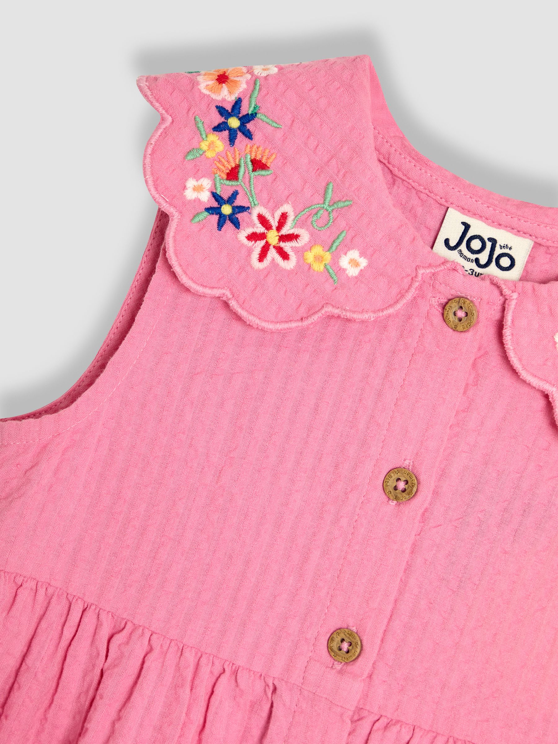 Pink Embroidered Scallop Collar Button Through Dress - Image 3 of 4