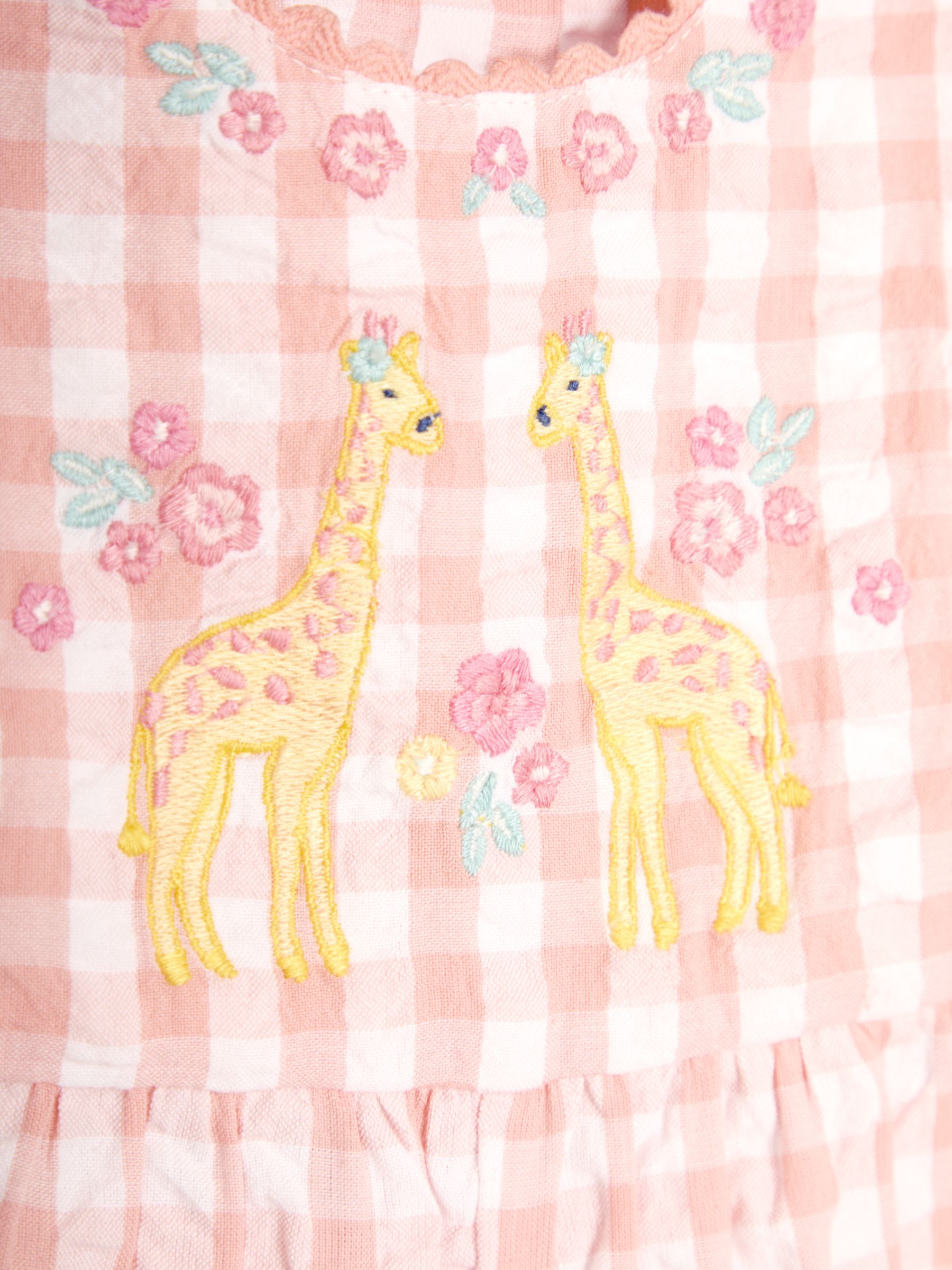 Coral Gingham Giraffe Appliqué Dungarees - Image 3 of 3