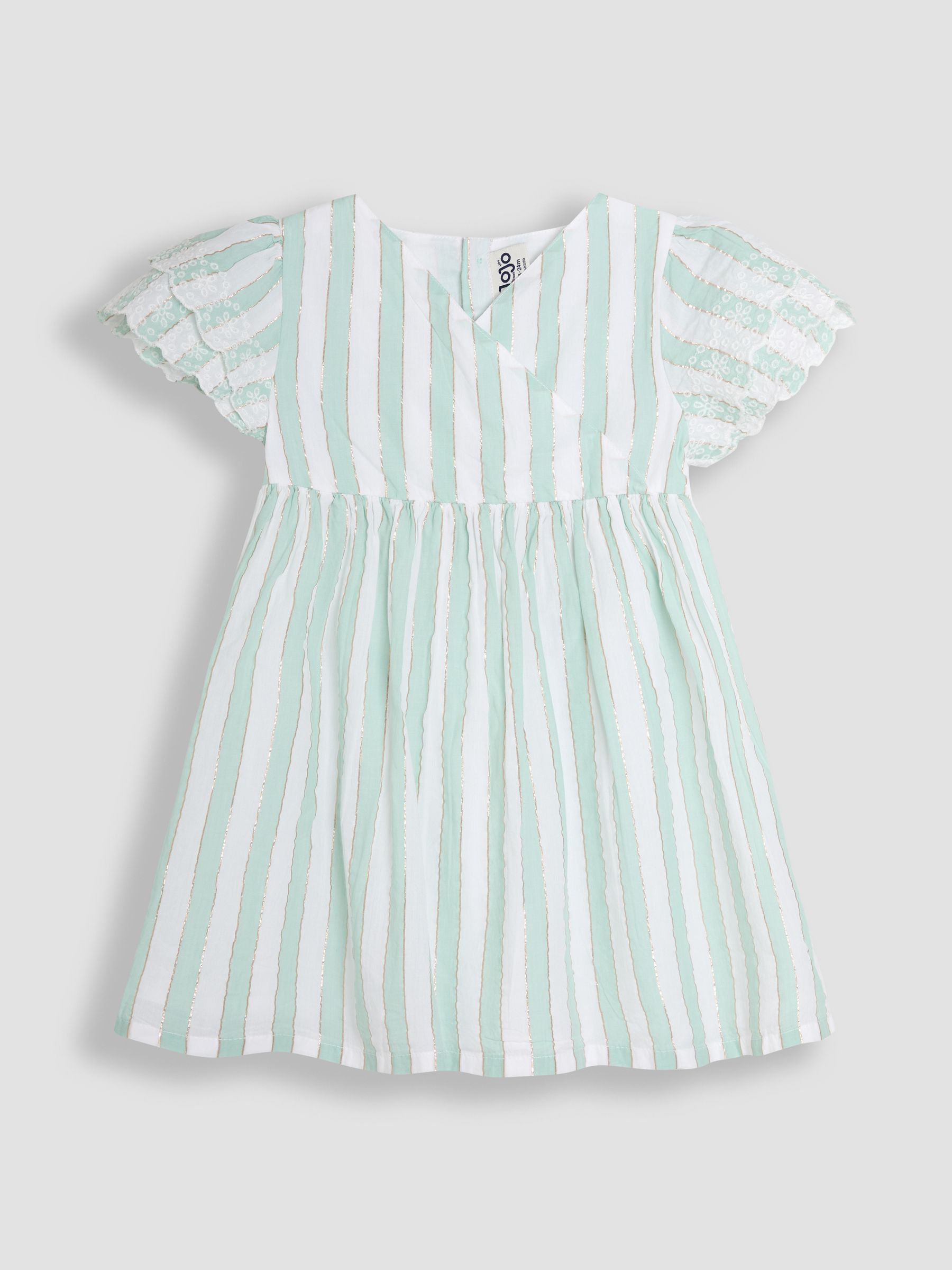 Aqua Blue Stripe Frill Sleeve Wrap 100% Cotton Dress - Image 1 of 3