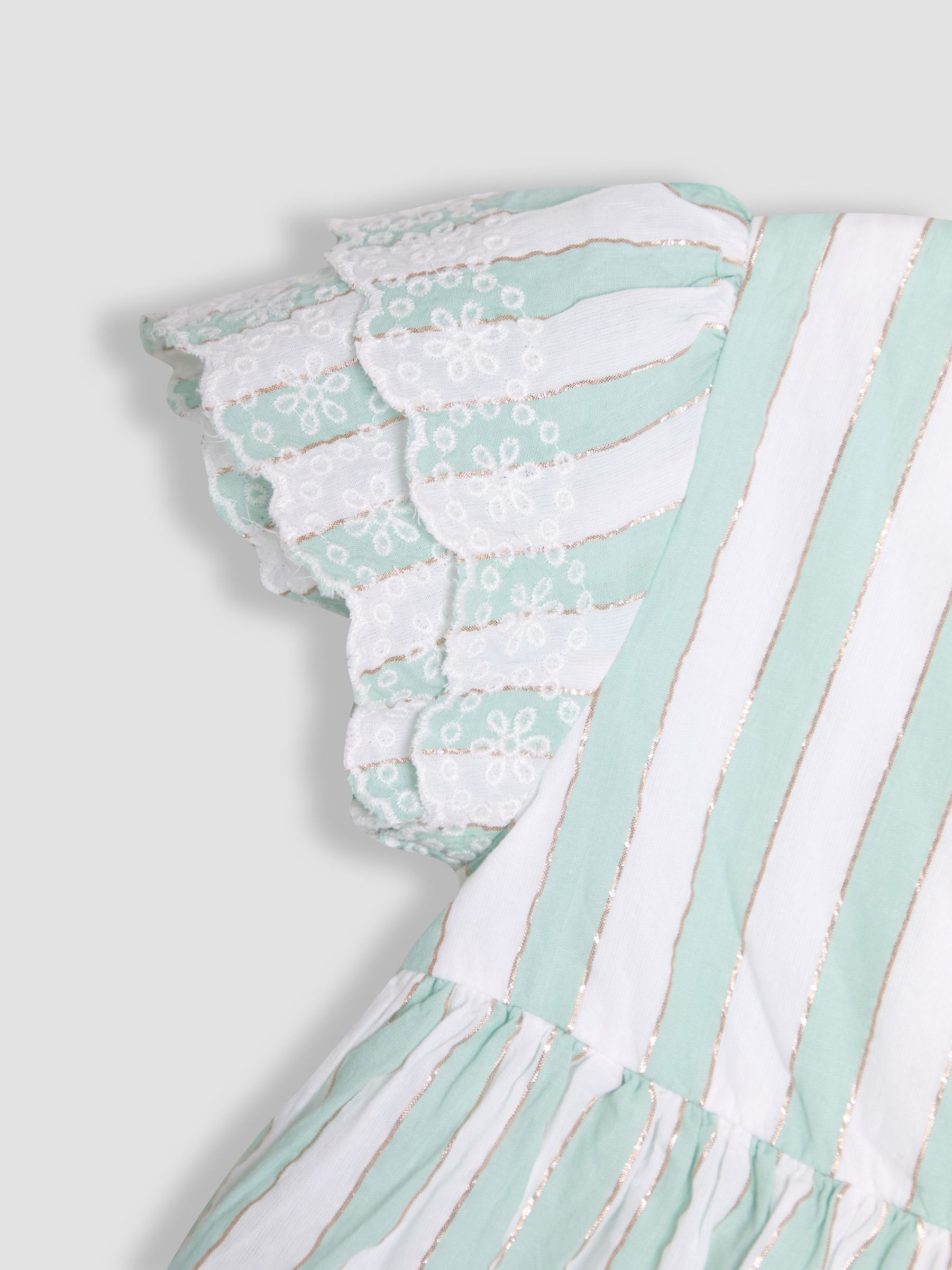 Aqua Blue Stripe Frill Sleeve Wrap 100% Cotton Dress - Image 3 of 3