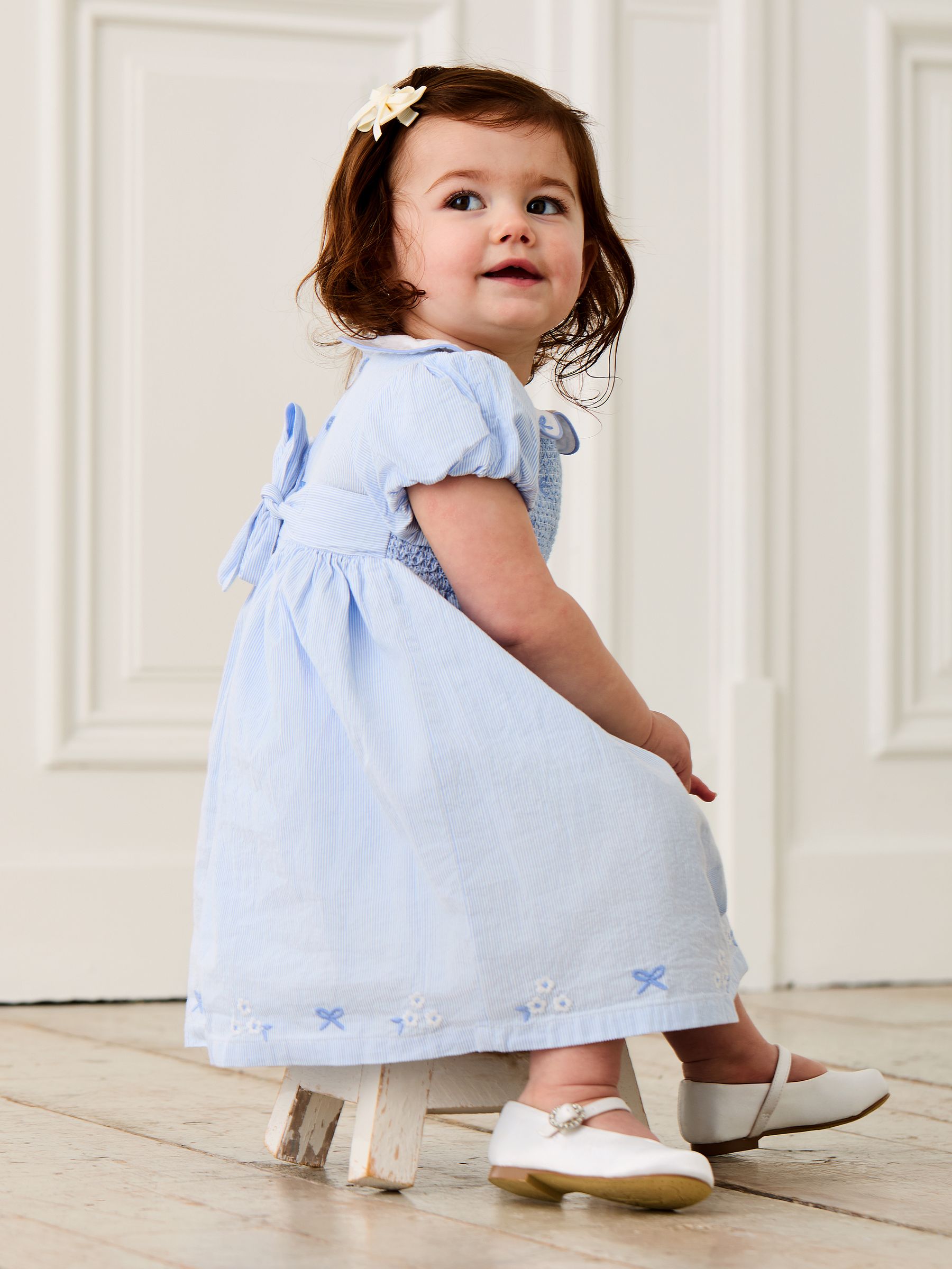 smocked embroidered dresses Embroidered Smocked Striped Maxi Dress