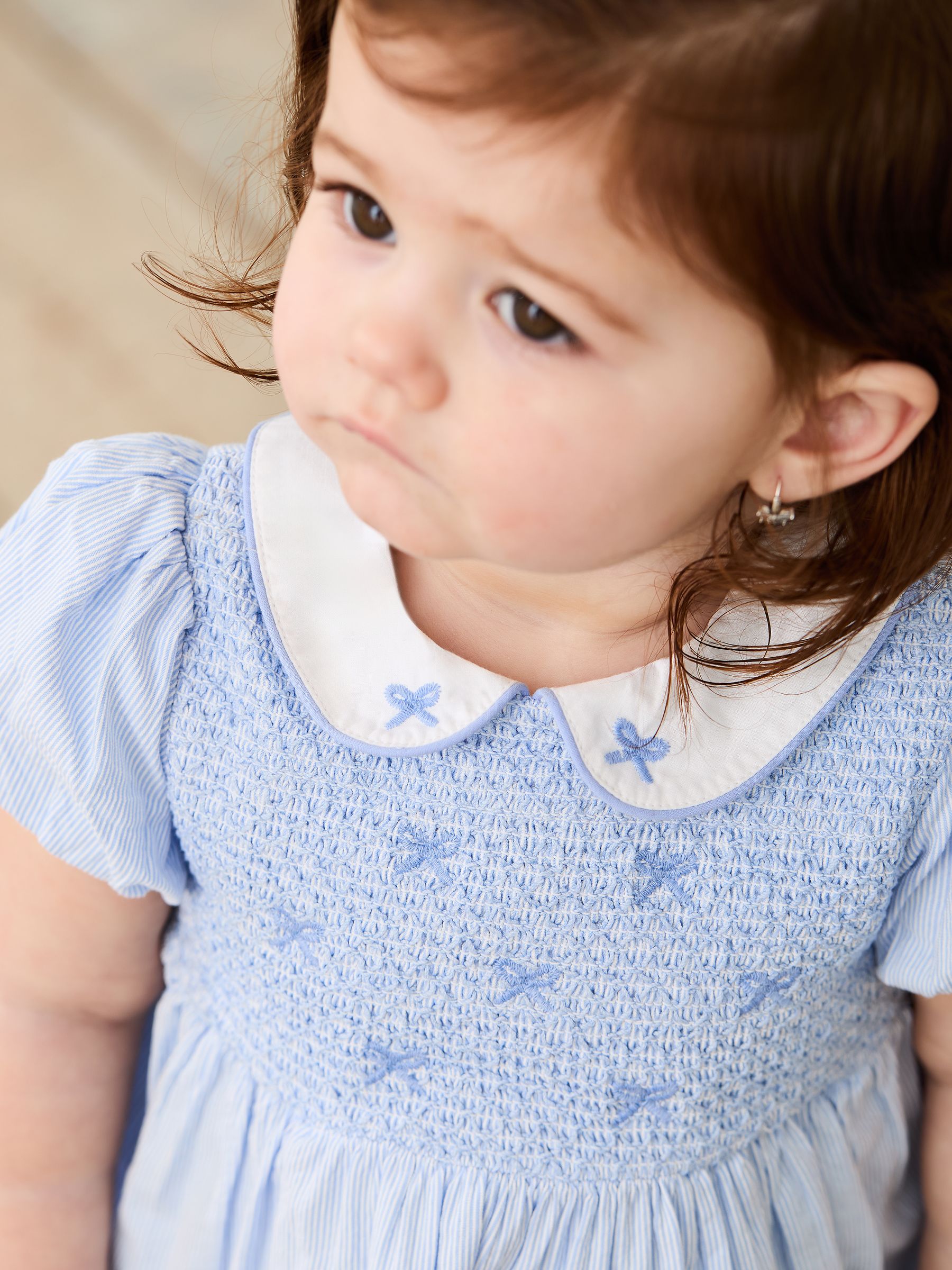 Blue Bud Floral Embroidered Smocked Party Dress - Image 3 of 5