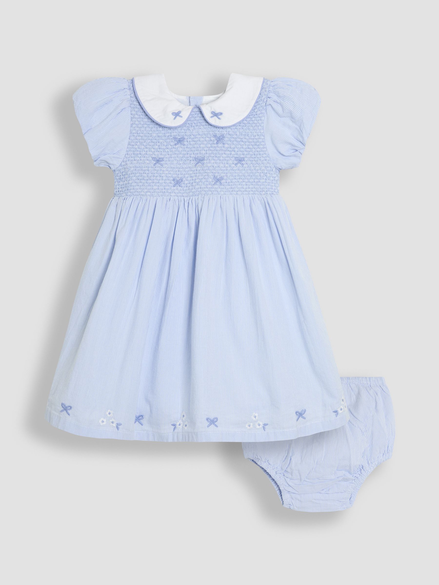 Blue Bud Floral Embroidered Smocked Party Dress - Image 6 of 10