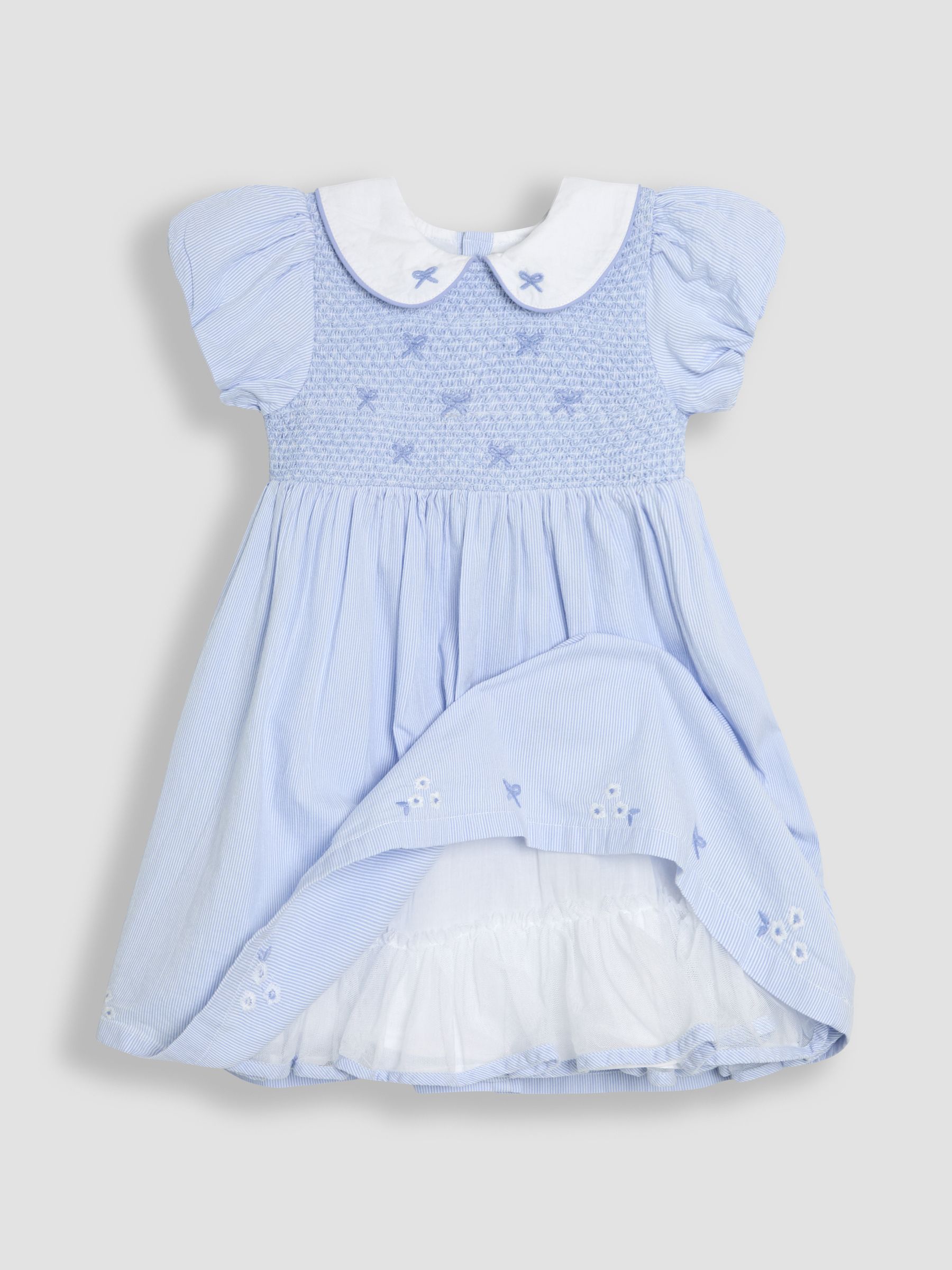 Blue Bud Floral Embroidered Smocked Party Dress - Image 7 of 10
