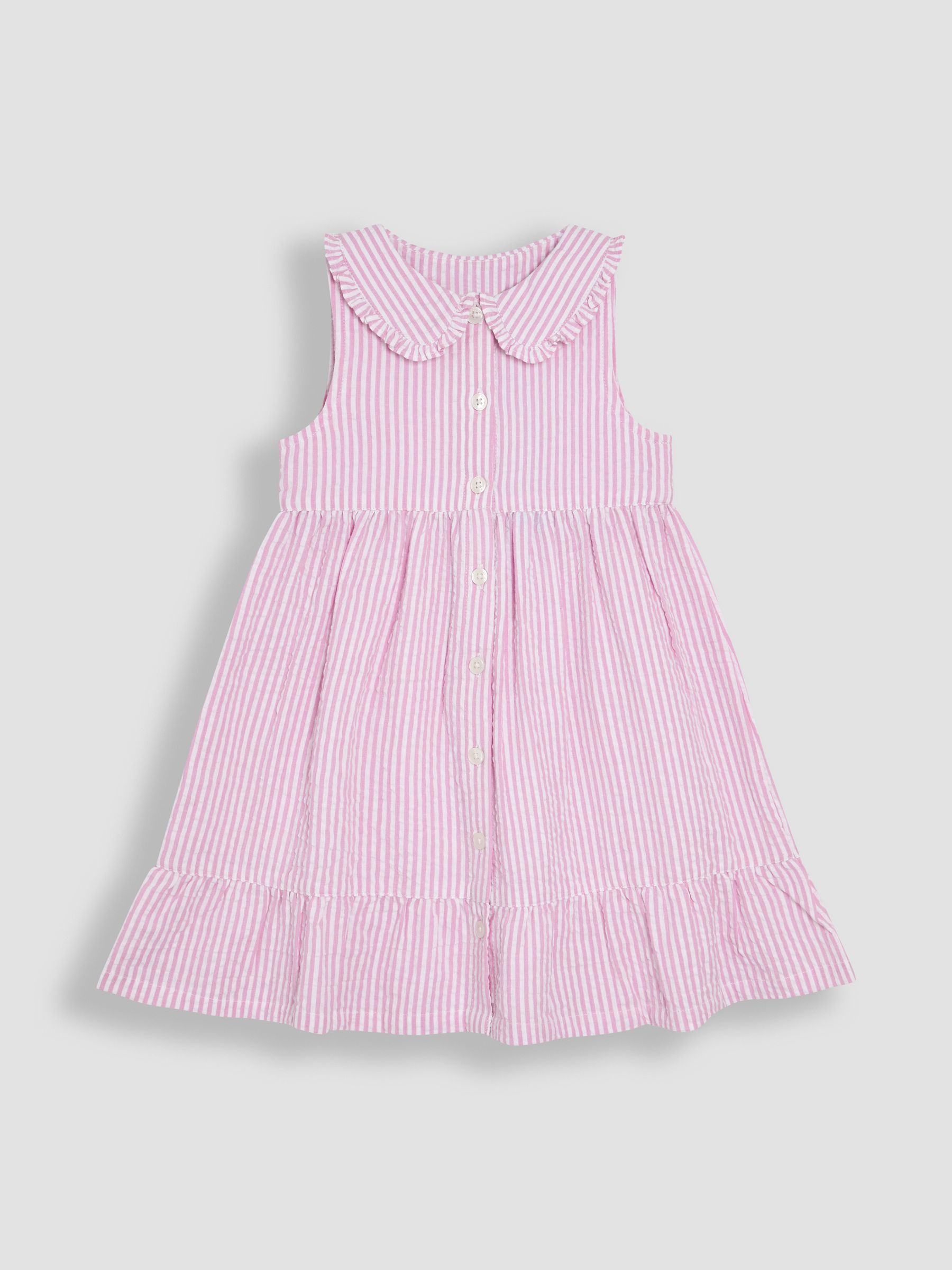Pink Seersucker Stripe Collar Button Through Dress - Image 1 of 3