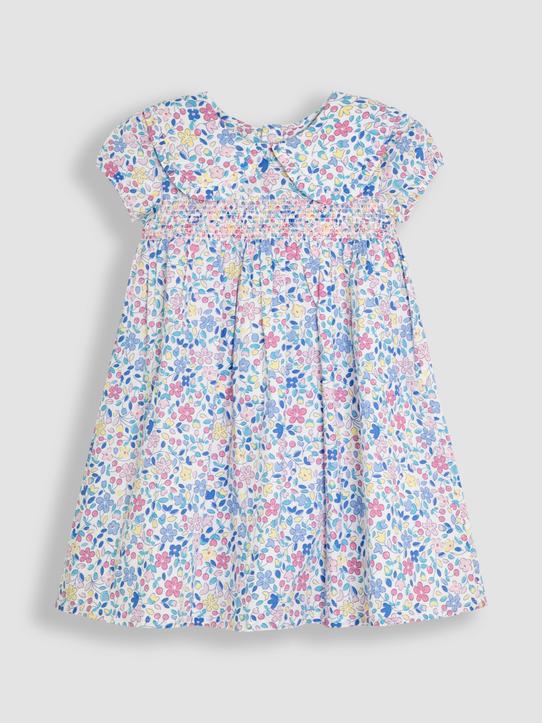Pink Cherry Ditsy Floral Smocked Woven 100% Cotton Dress - Image 2 of 5