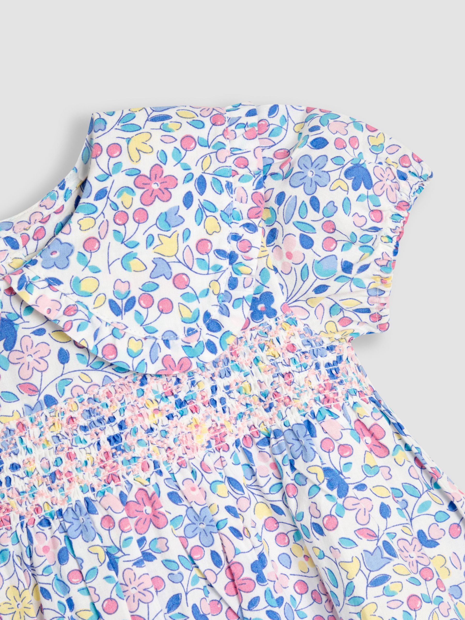 Pink Cherry Ditsy Floral Smocked Woven 100% Cotton Dress - Image 5 of 5