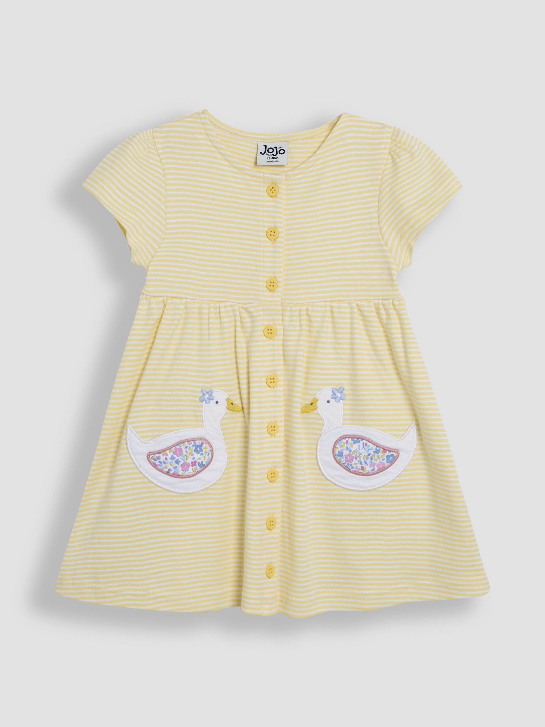 Yellow Duck Pocket 100% Cotton Appliqué Button Through Dress - Image 1 of 2