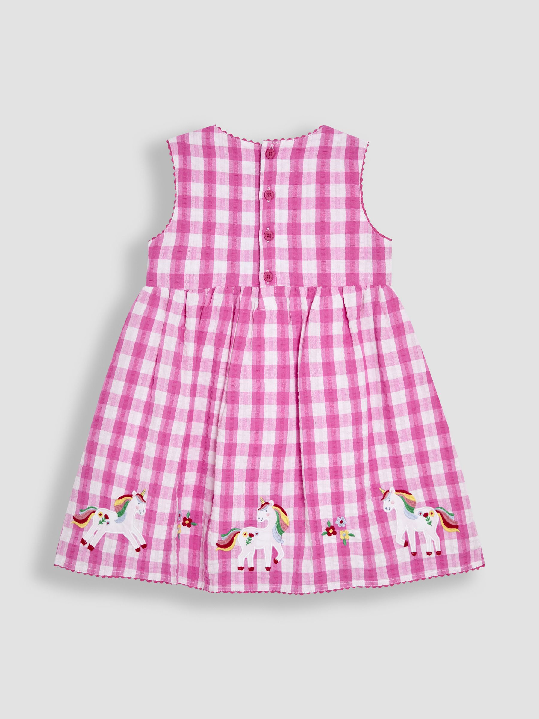 Fuchsia Pink Unicorn Appliqué Gingham Summer Dress - Image 2 of 3