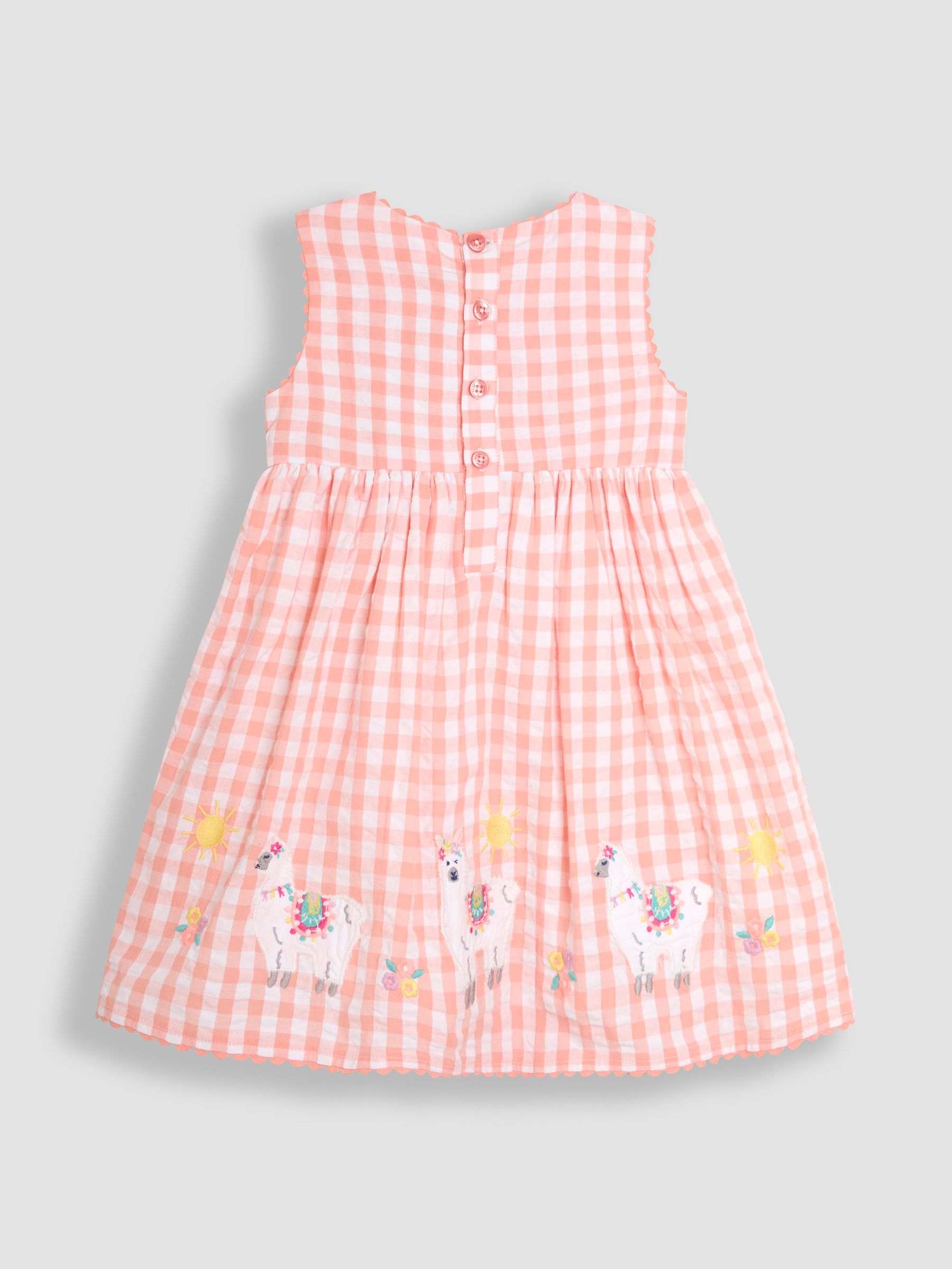 Coral Pink Llama Appliqué Gingham Summer Dress - Image 2 of 3