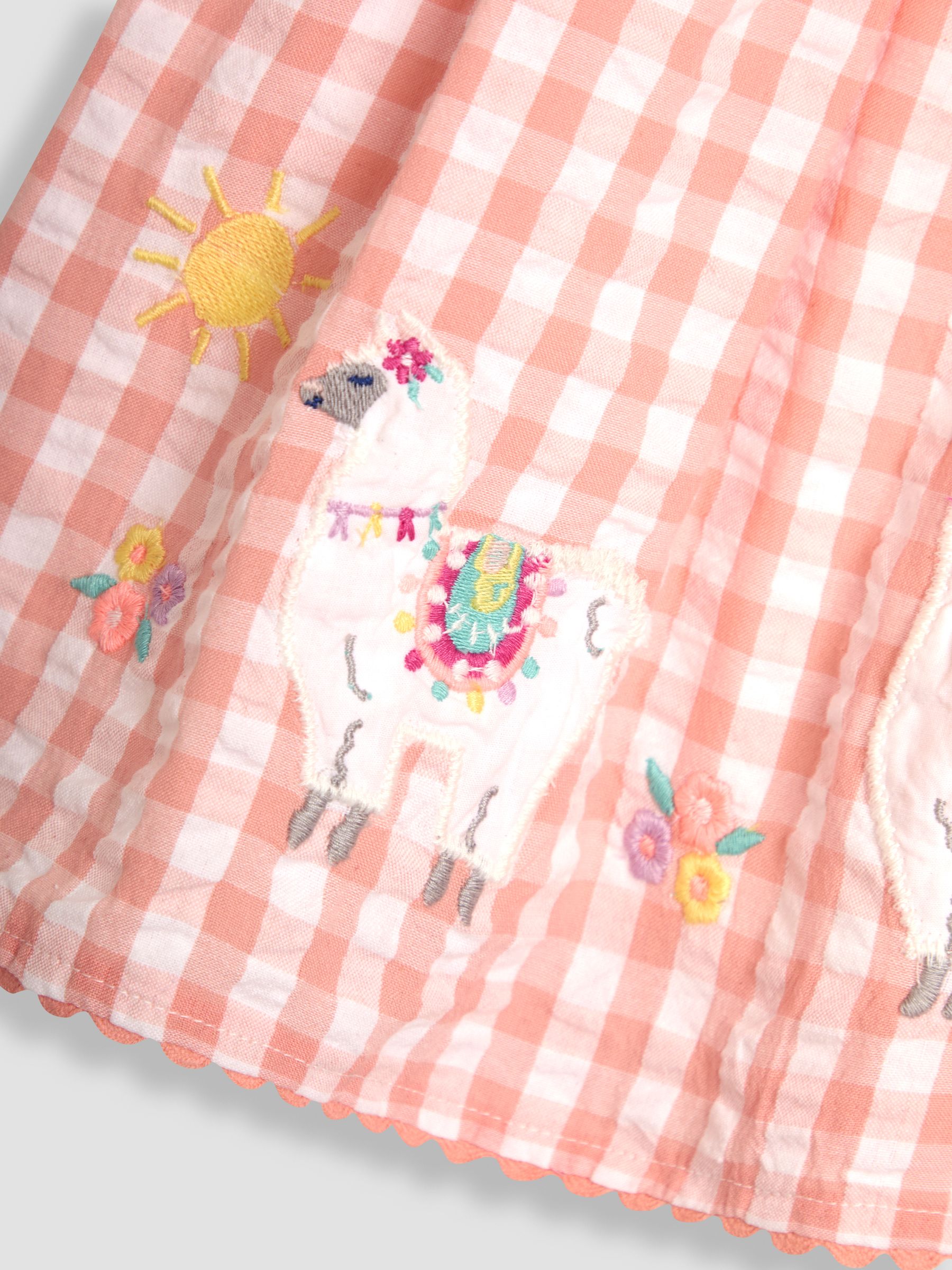 Coral Pink Llama Appliqué Gingham Summer Dress - Image 3 of 3