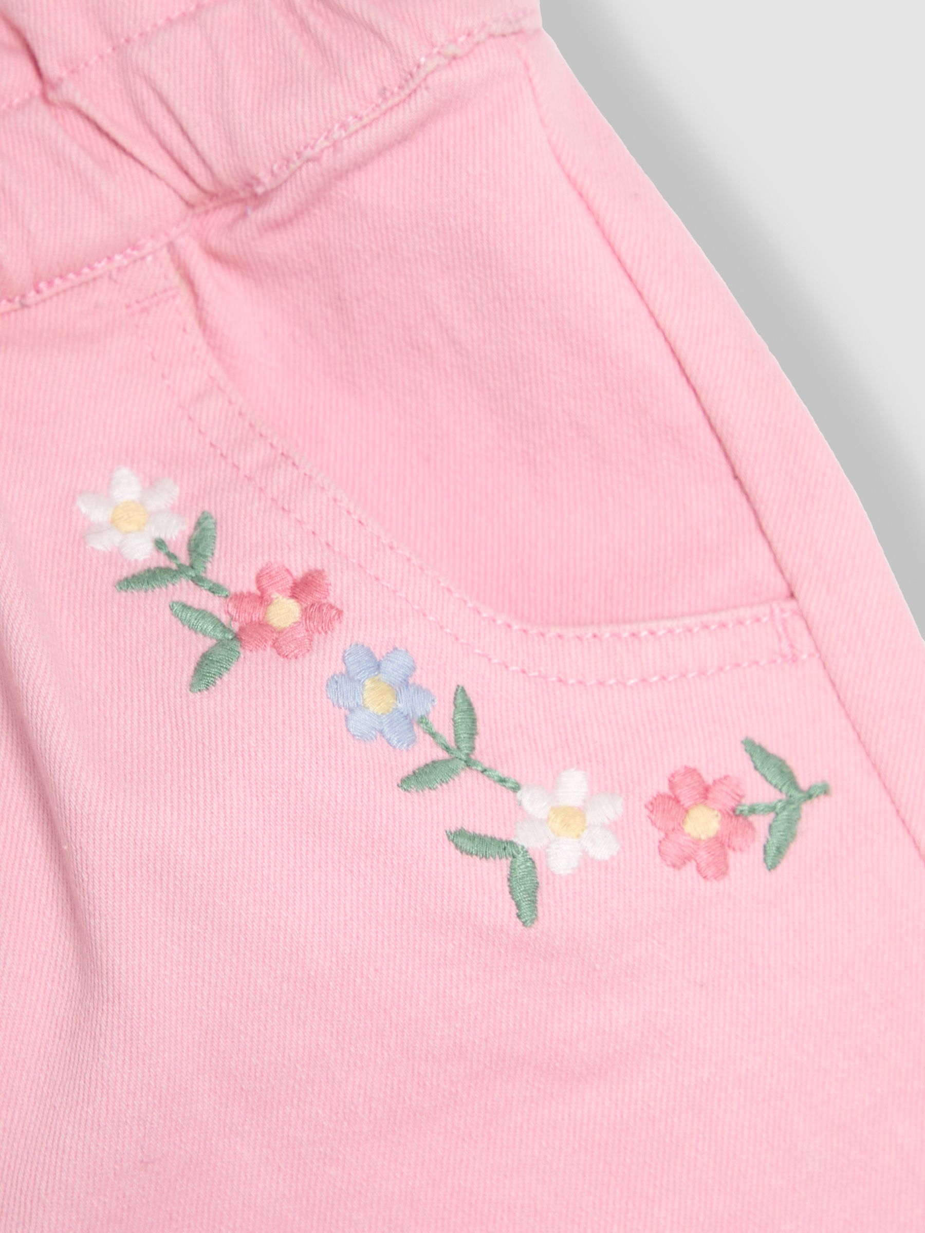 Coral Pink Embroidered Twill Turn-Up Hem 100% Cotton Shorts - Image 3 of 3