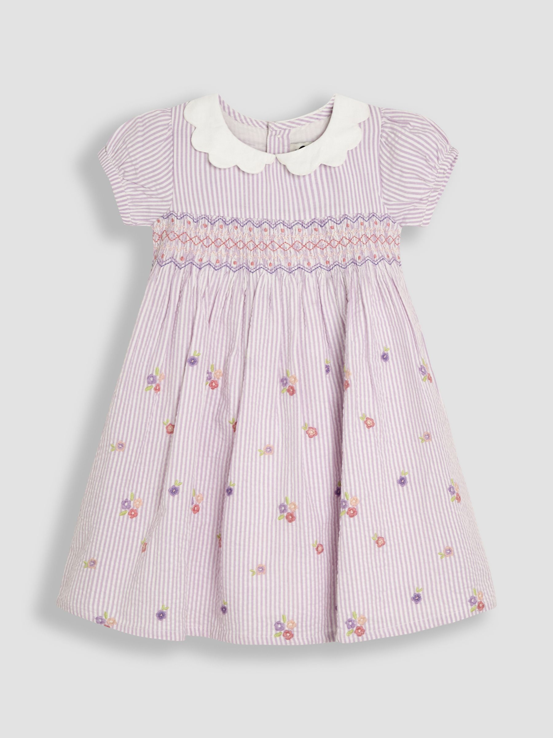 Lilac Purple Floral Seersucker Embroidered Smocked Dress - Image 2 of 5