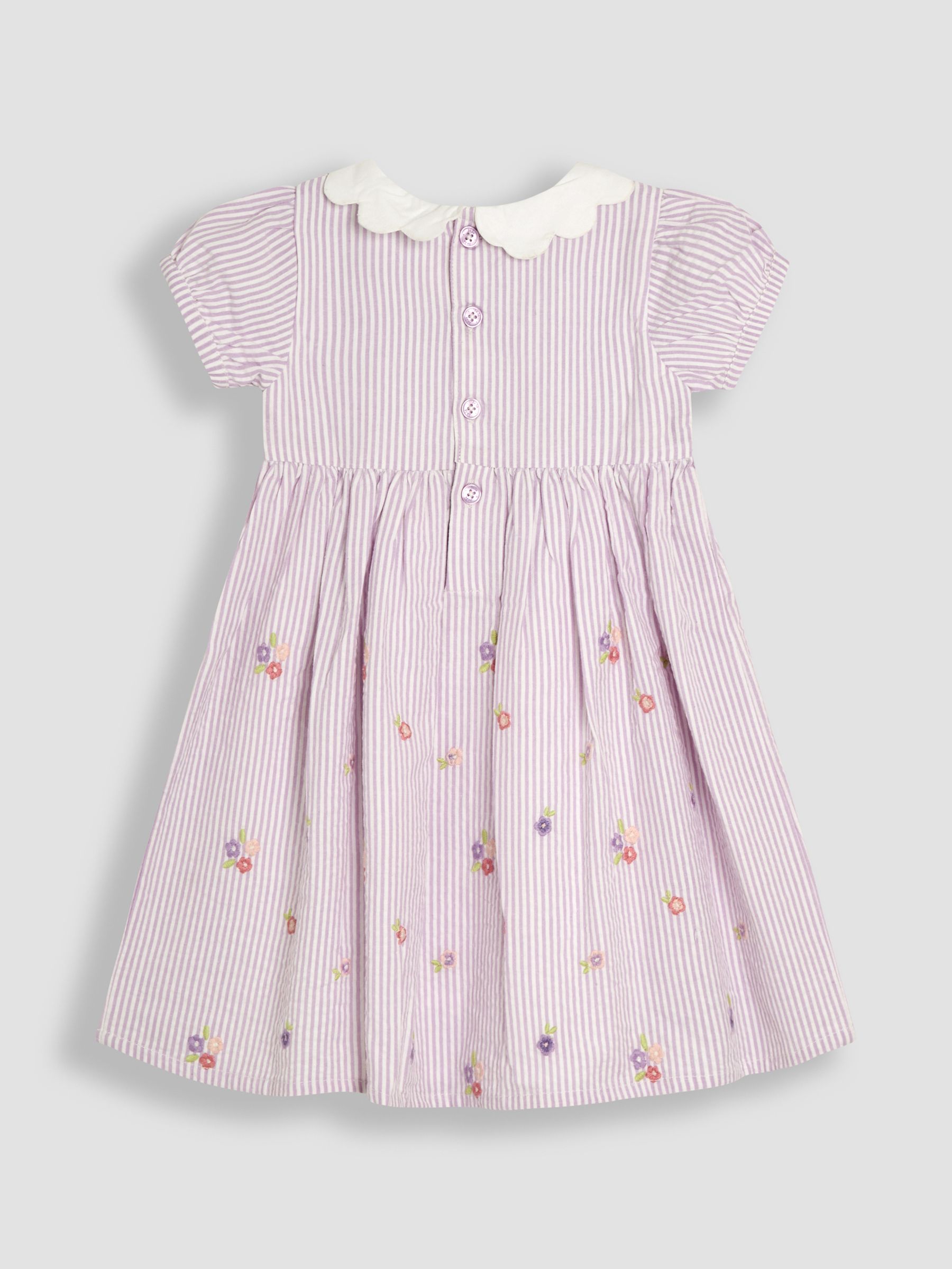 Lilac Purple Floral Seersucker Embroidered Smocked Dress - Image 3 of 5