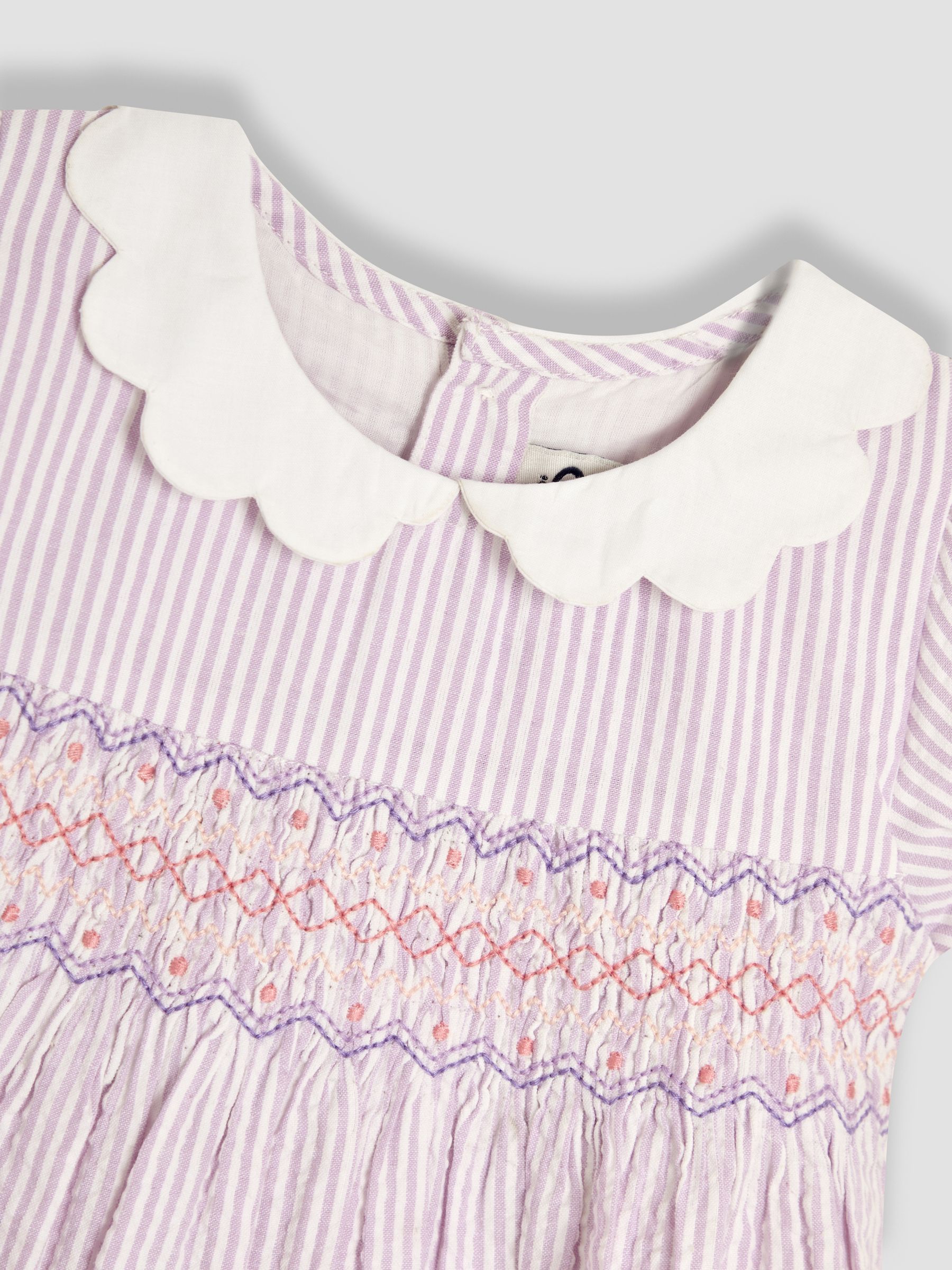 Lilac Purple Floral Seersucker Embroidered Smocked Dress - Image 5 of 5