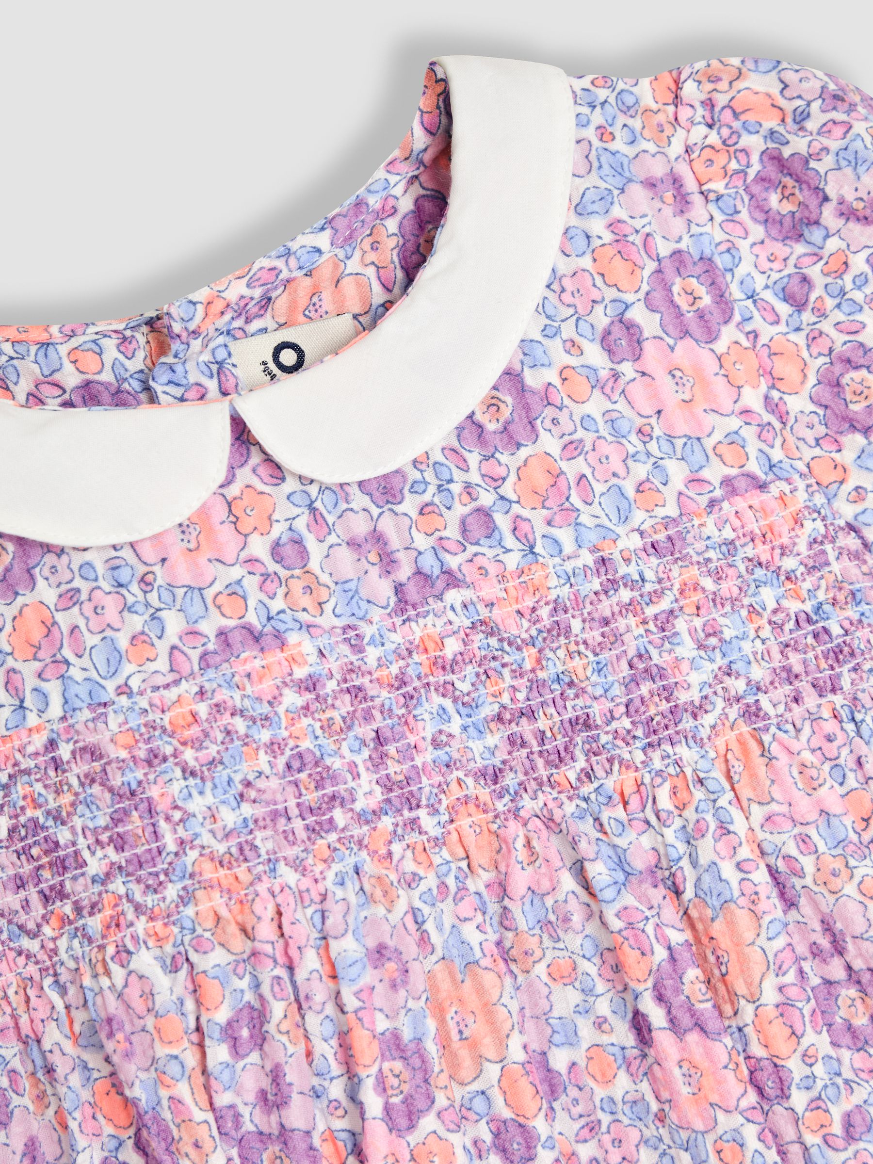 Lilac Purple Tropical Floral Smocked Woven 100% Cotton Dress - Image 5 of 5