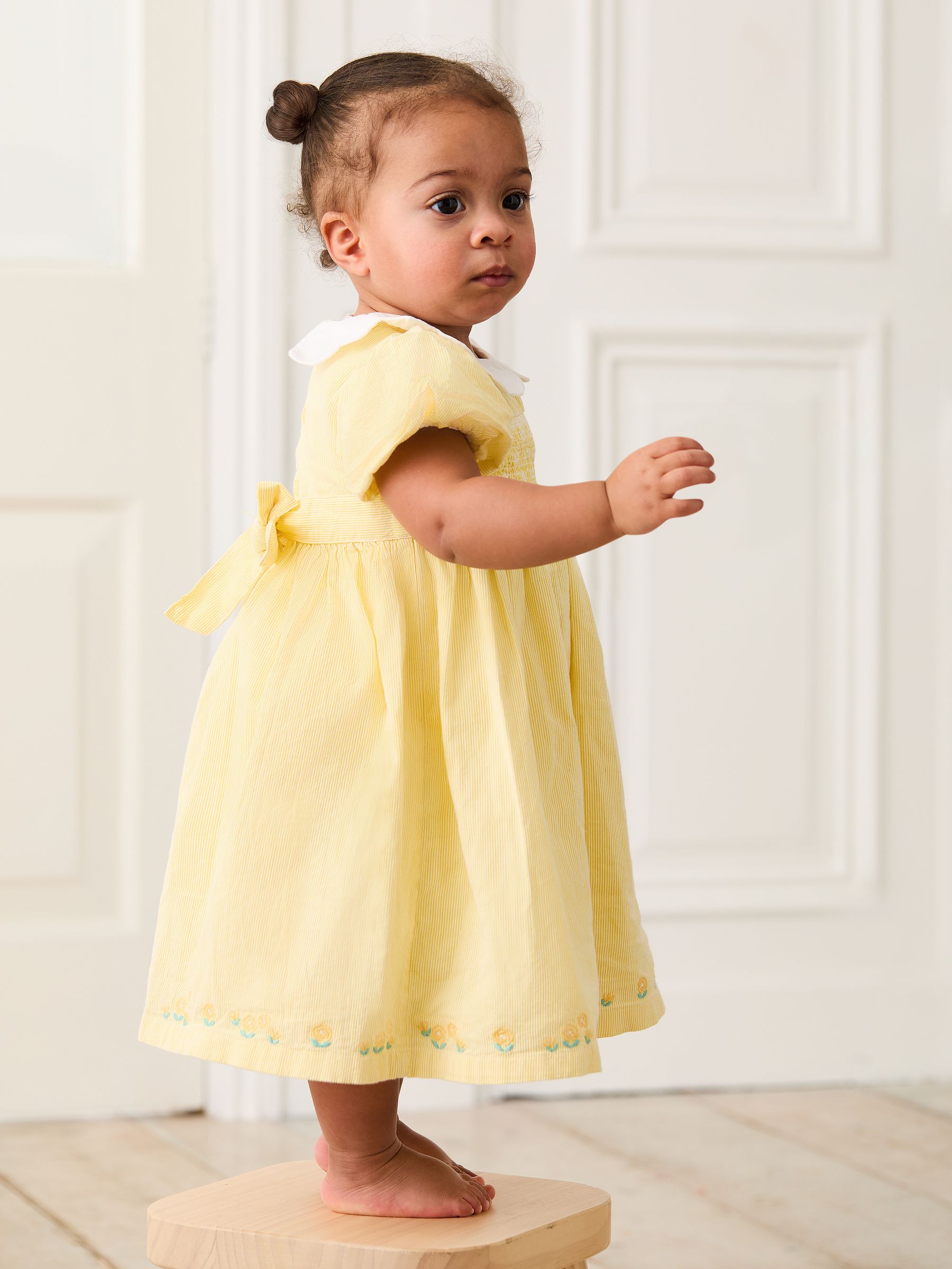 Yellow Bud Floral Embroidered Smocked Party Dress - Image 2 of 5