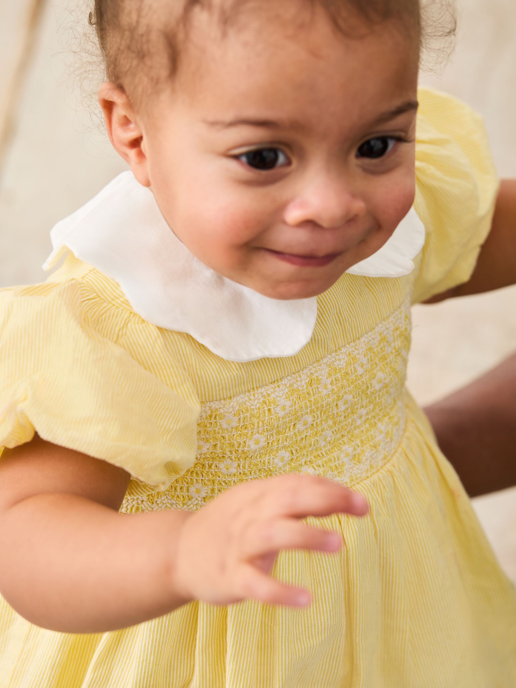 Yellow Bud Floral Embroidered Smocked Party Dress - Image 3 of 5