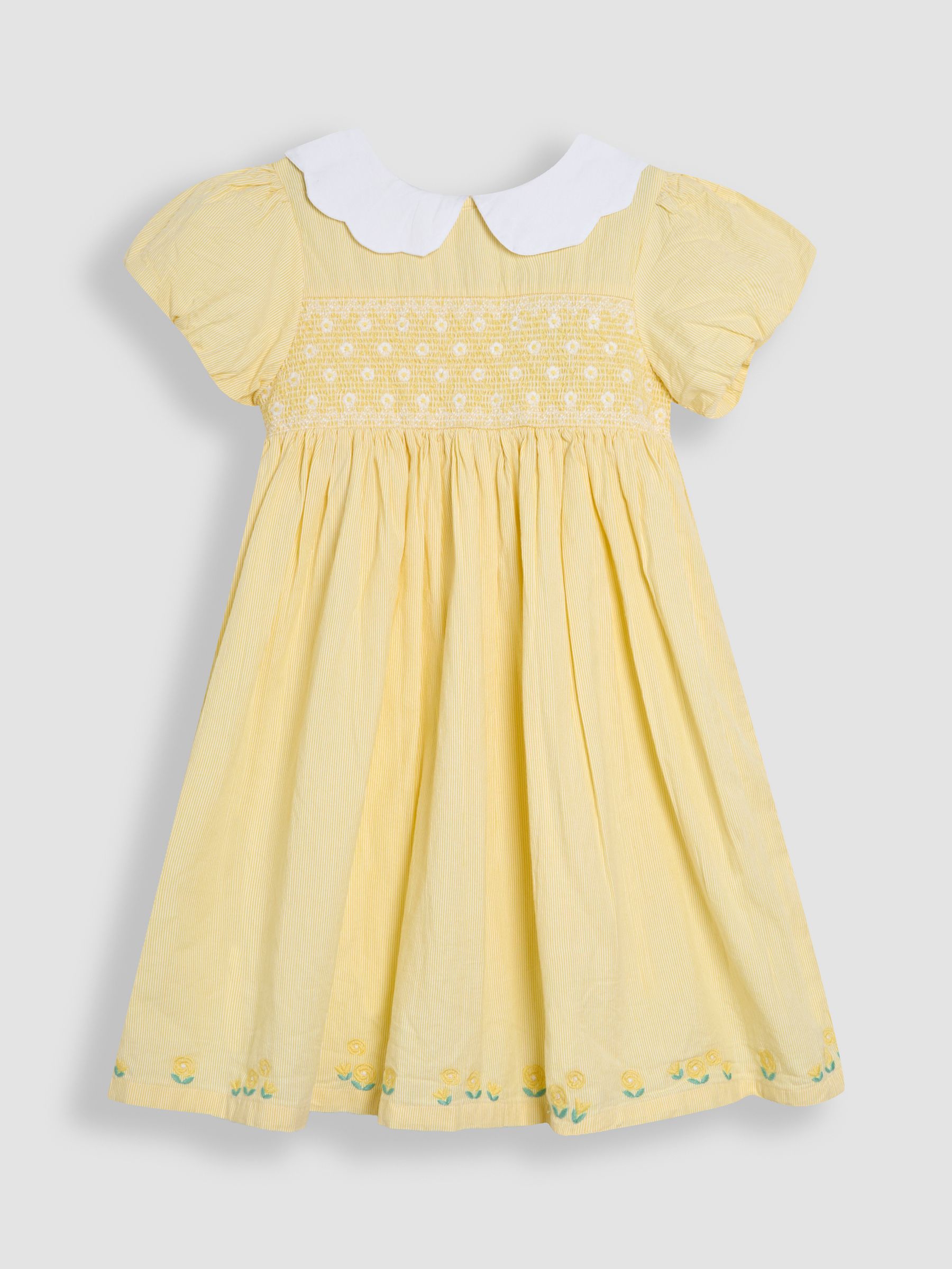 Yellow Bud Floral Embroidered Smocked Party Dress - Image 5 of 5