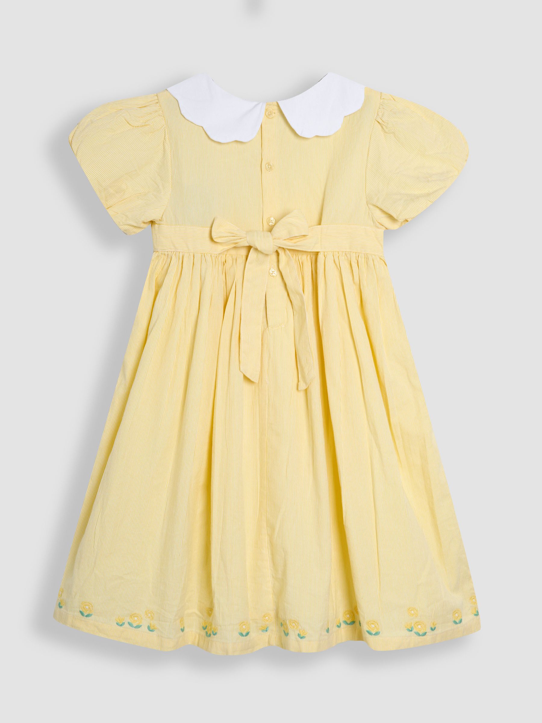 Yellow Bud Floral Embroidered Smocked Party Dress - Image 7 of 9