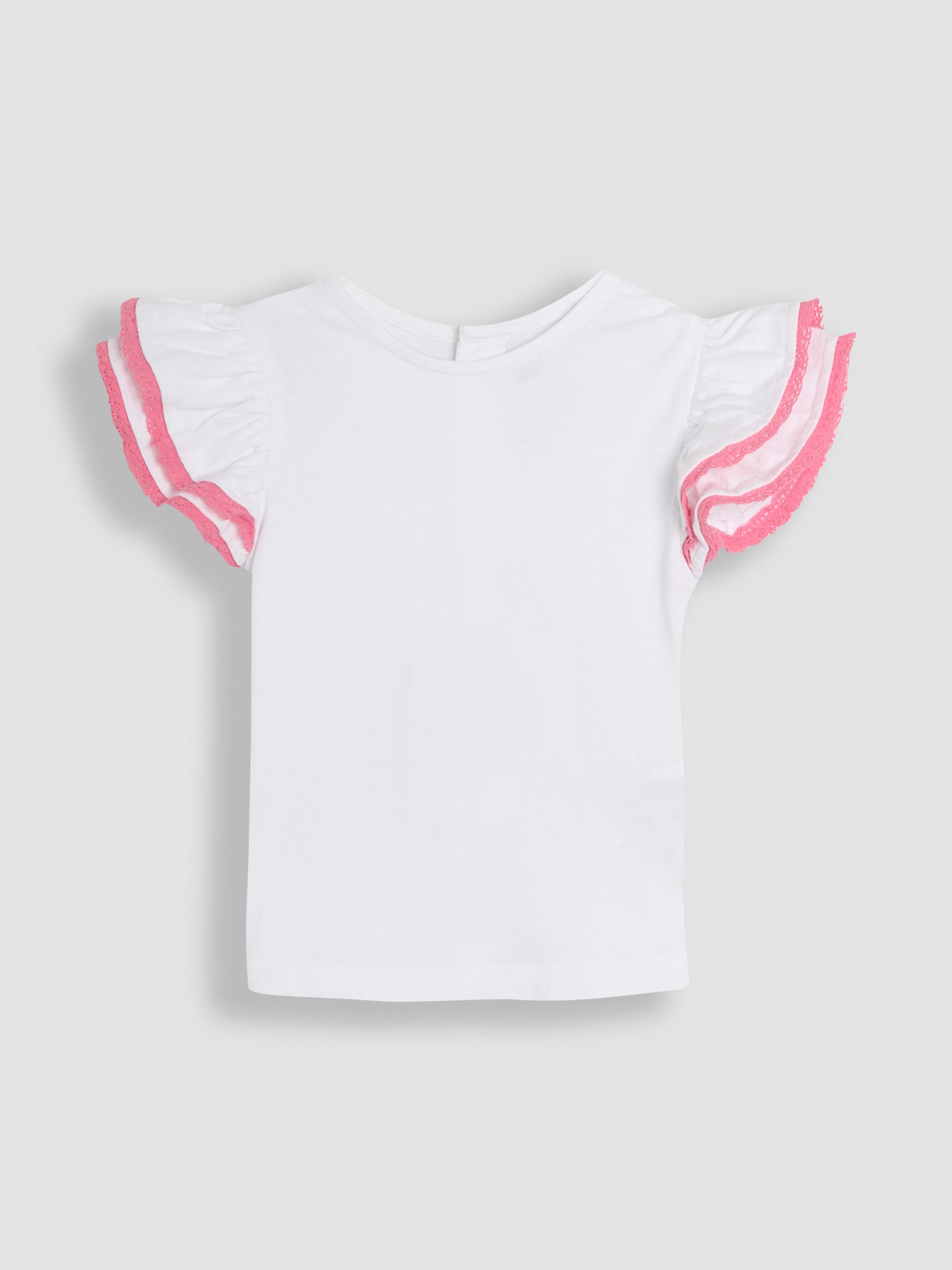 Coral Pink Floral 2-Piece Double Frill Sleeve 100% Cotton T-Shirt & Skirt Set - Image 1 of 3