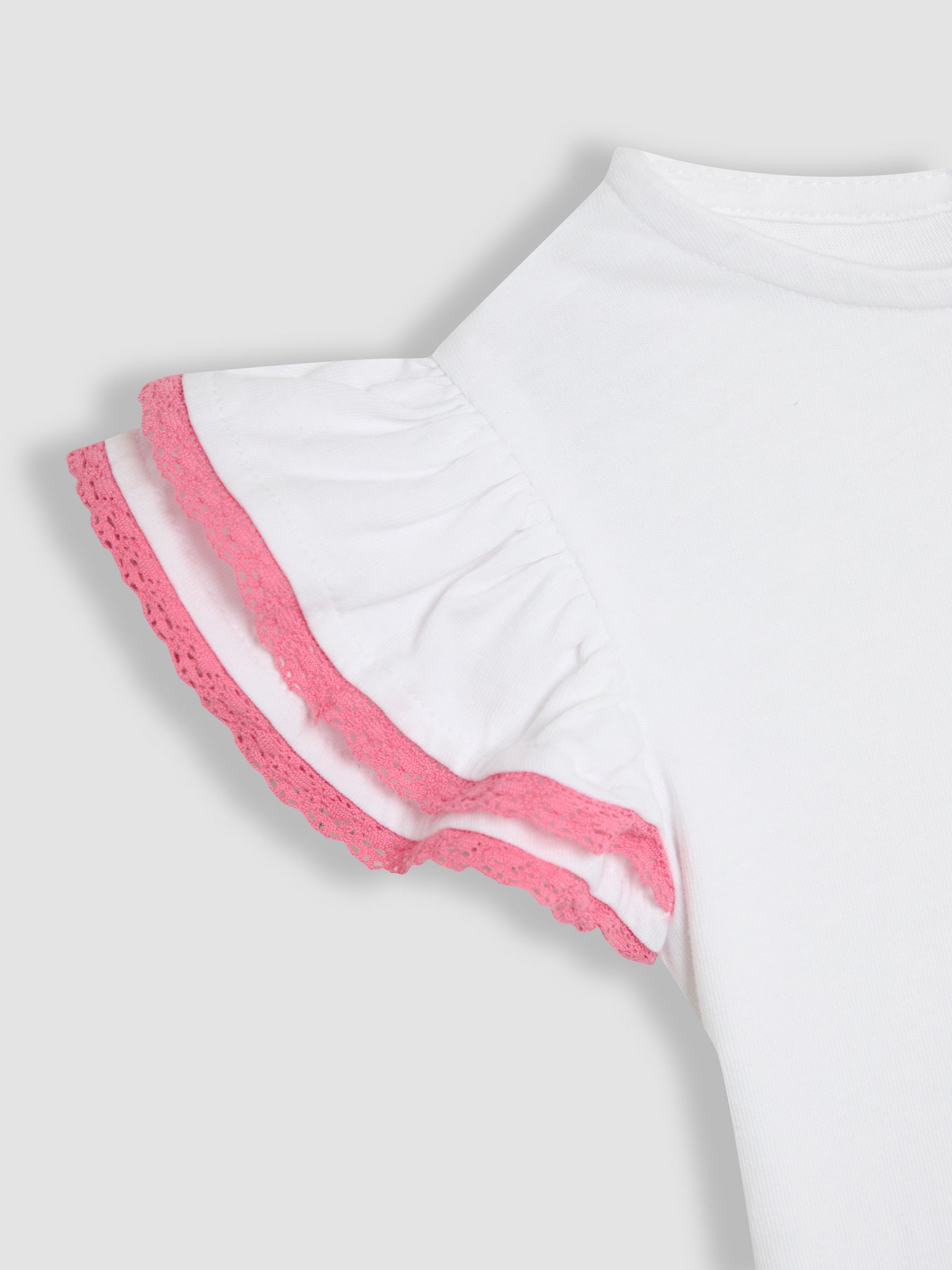 Coral Pink Floral 2-Piece Double Frill Sleeve 100% Cotton T-Shirt & Skirt Set - Image 2 of 3