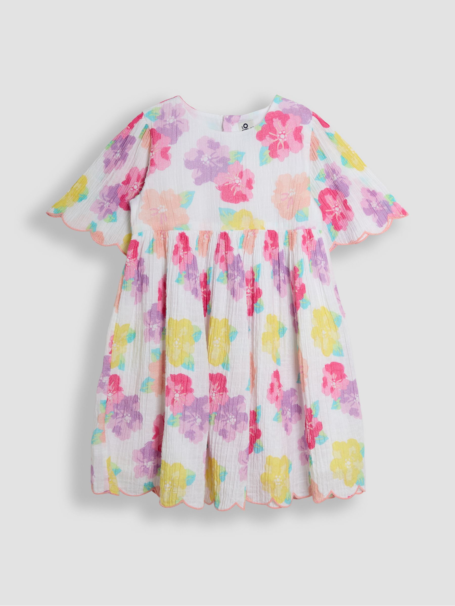 Pink Tropical Floral Scallop Sleeve Dress - Image 1 of 3