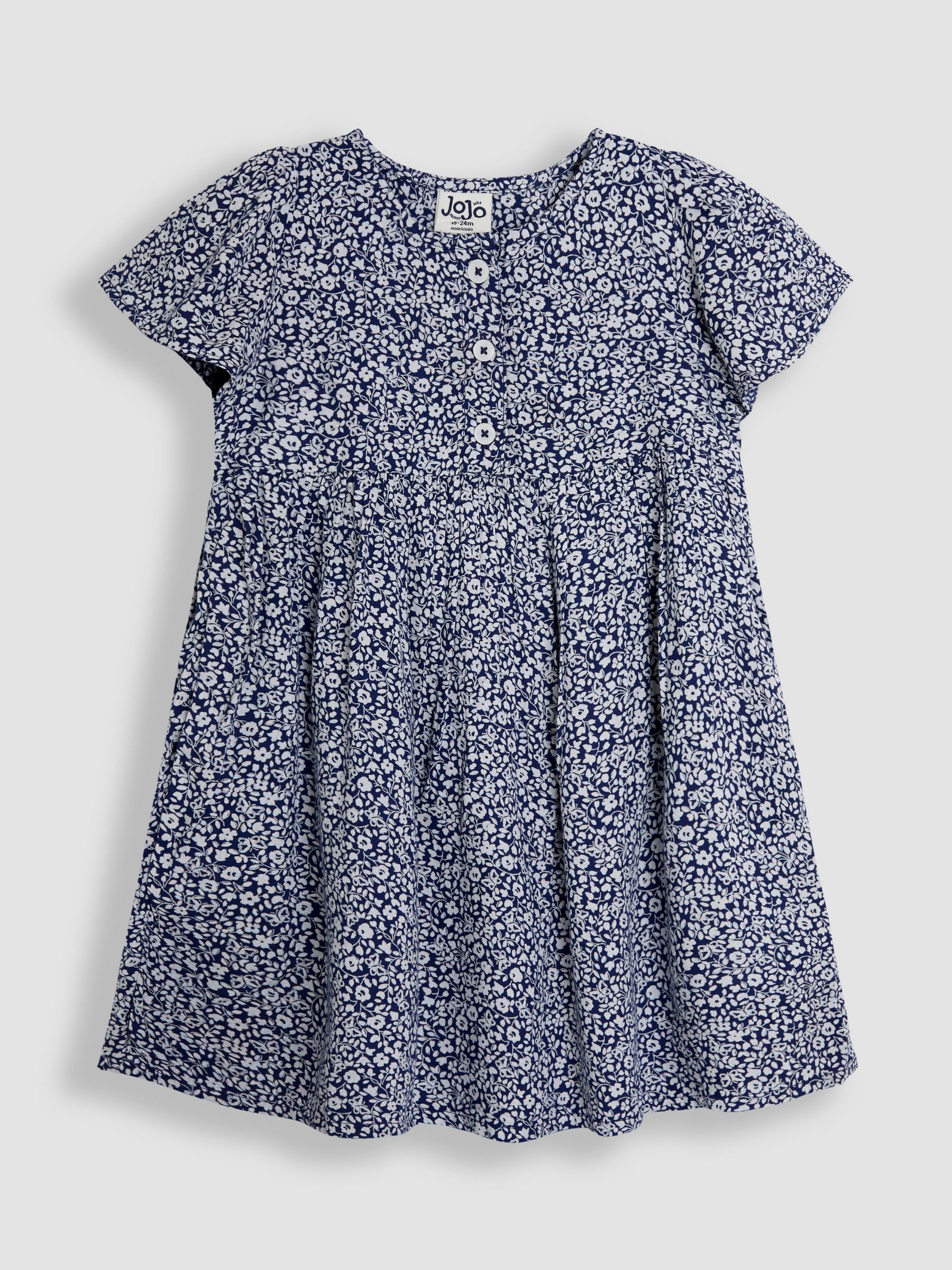 Navy Blue Ditsy Floral Print Button Front Classic Dress - Image 1 of 3