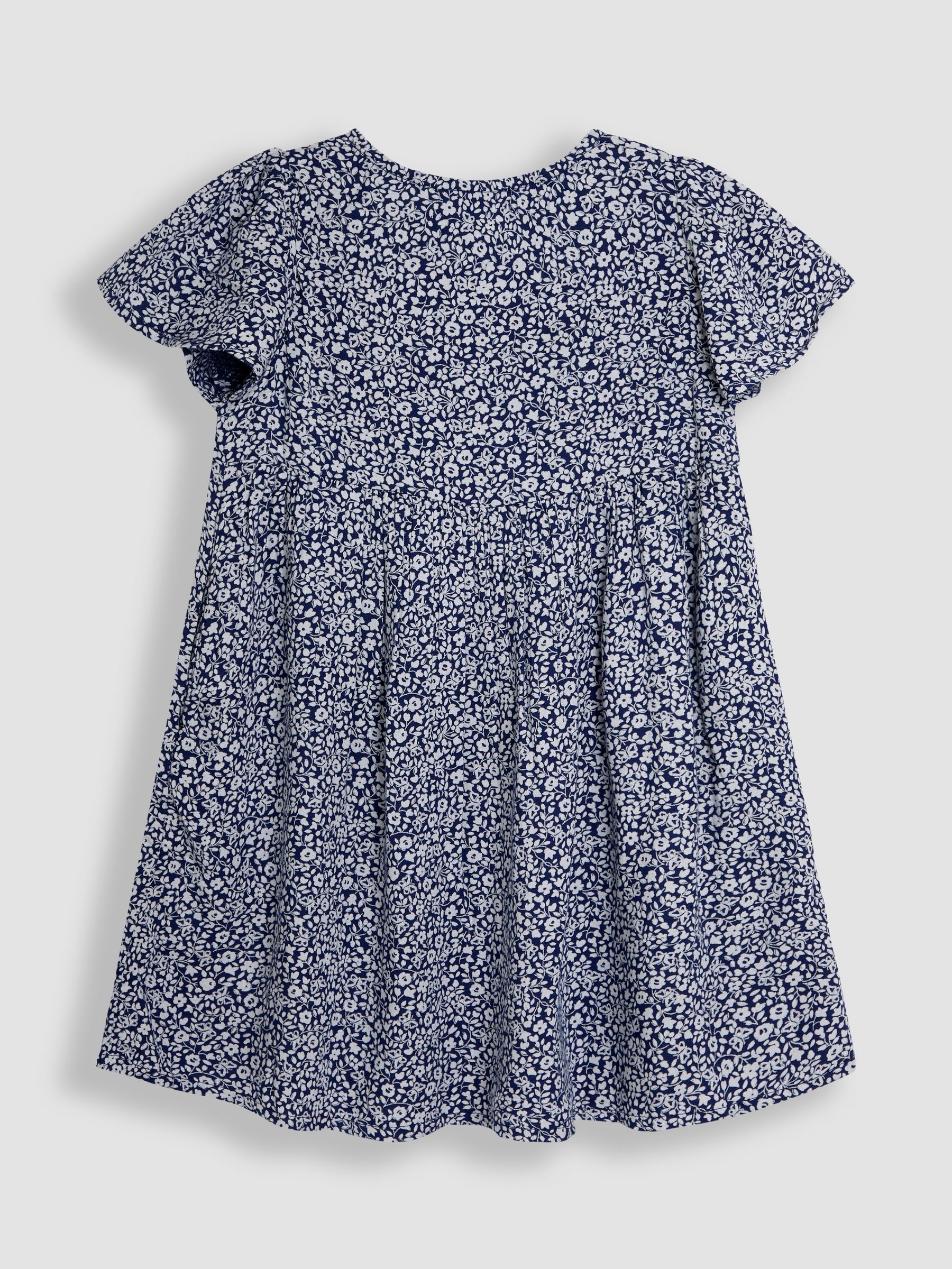 Navy Blue Ditsy Floral Print Button Front Classic Dress - Image 2 of 3