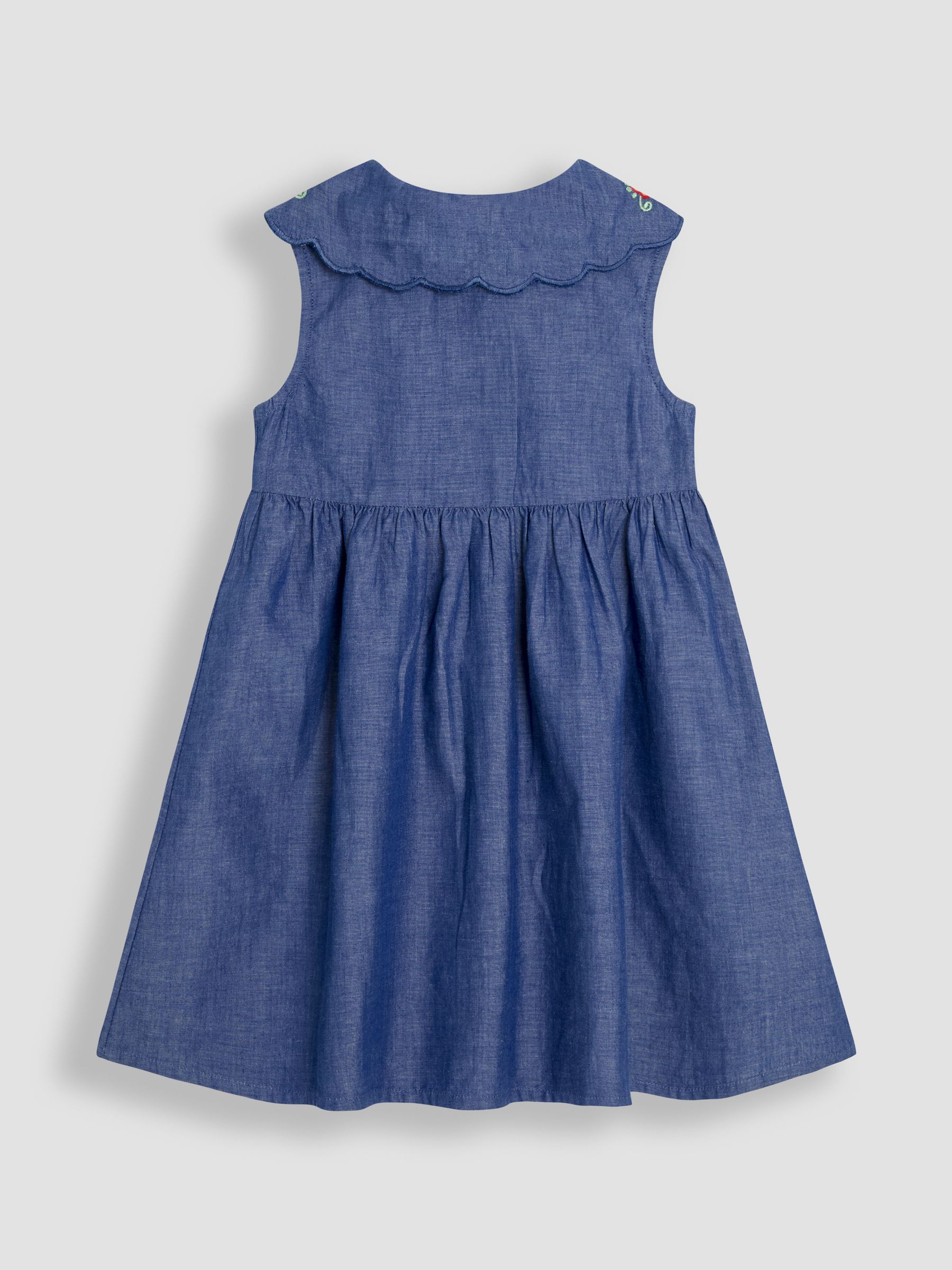 Chambray Blue Embroidered Scallop Collar Button Through Dress - Image 2 of 4