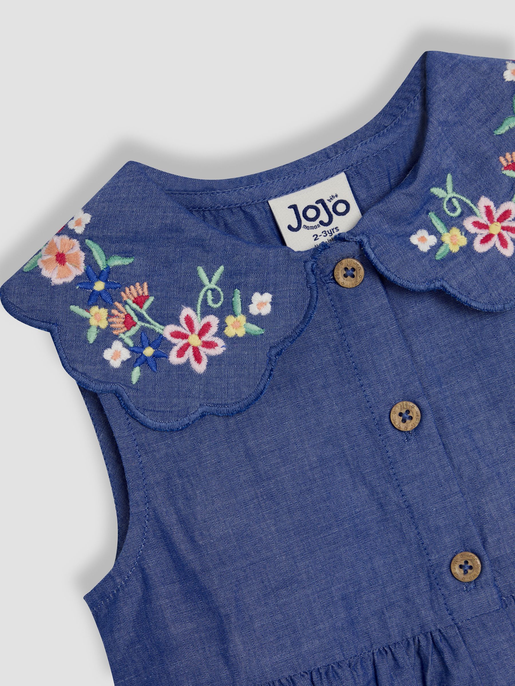 Chambray Blue Embroidered Scallop Collar Button Through Dress - Image 3 of 4