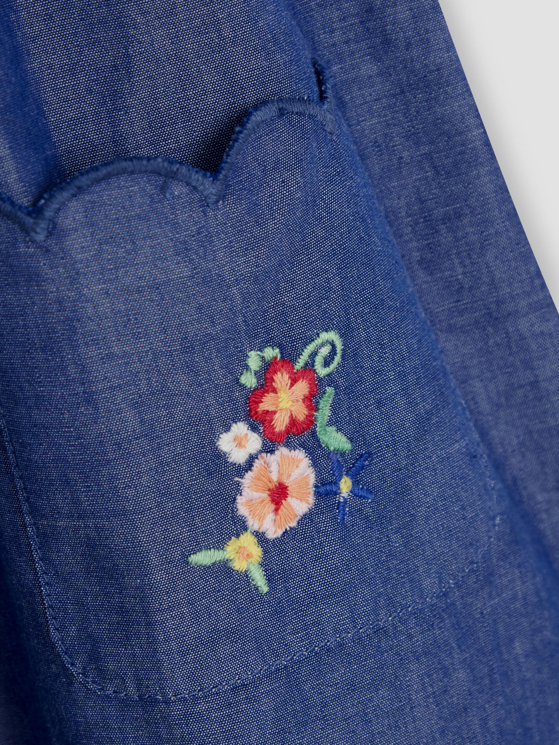 Chambray Blue Embroidered Scallop Collar Button Through Dress - Image 4 of 4