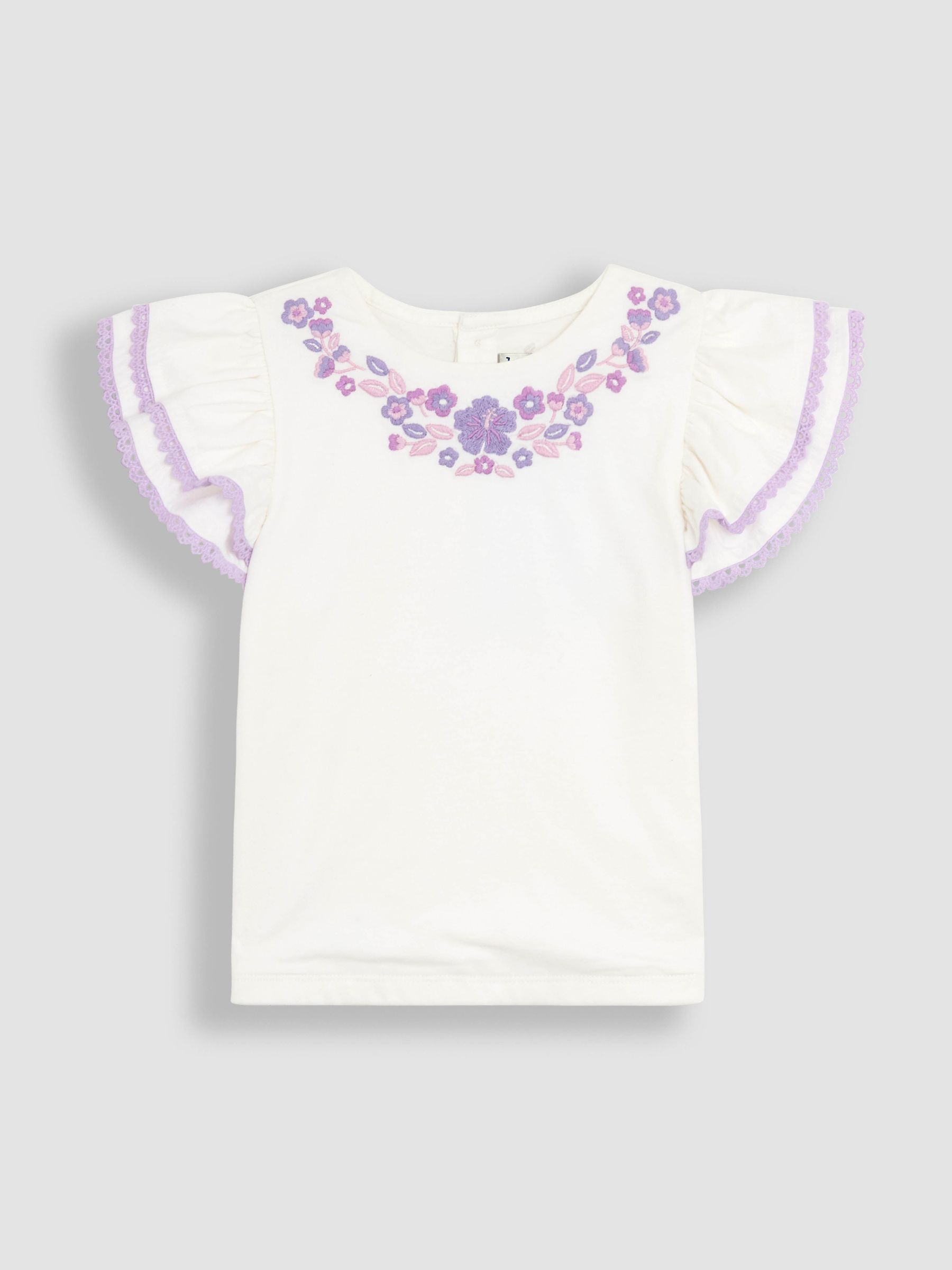 Lilac Purple Gingham 2-Piece Embroidered Double Frill Sleeve T-Shirt & Shorts Set - Image 2 of 6