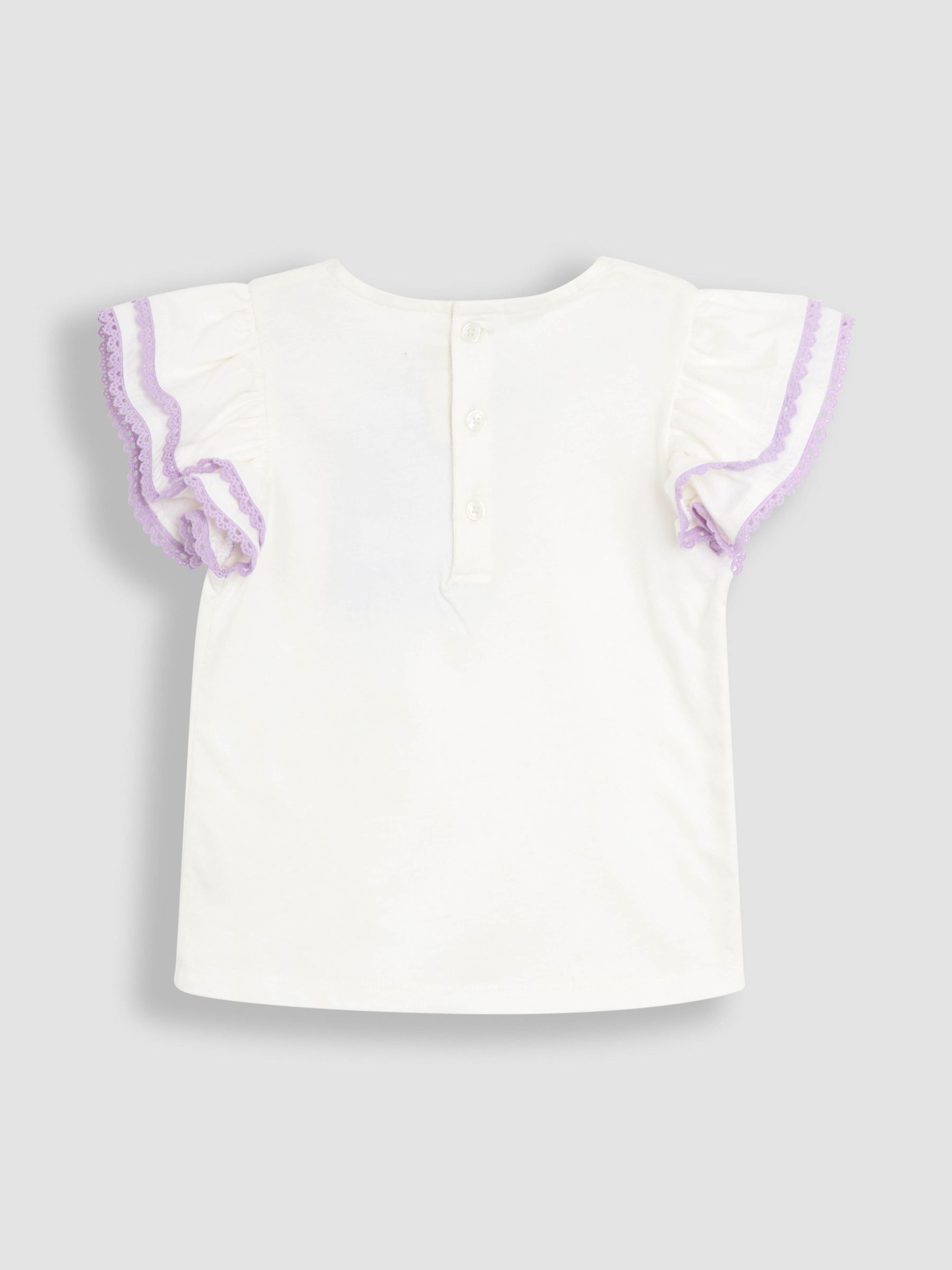 Lilac Purple Gingham 2-Piece Embroidered Double Frill Sleeve T-Shirt & Shorts Set - Image 3 of 6