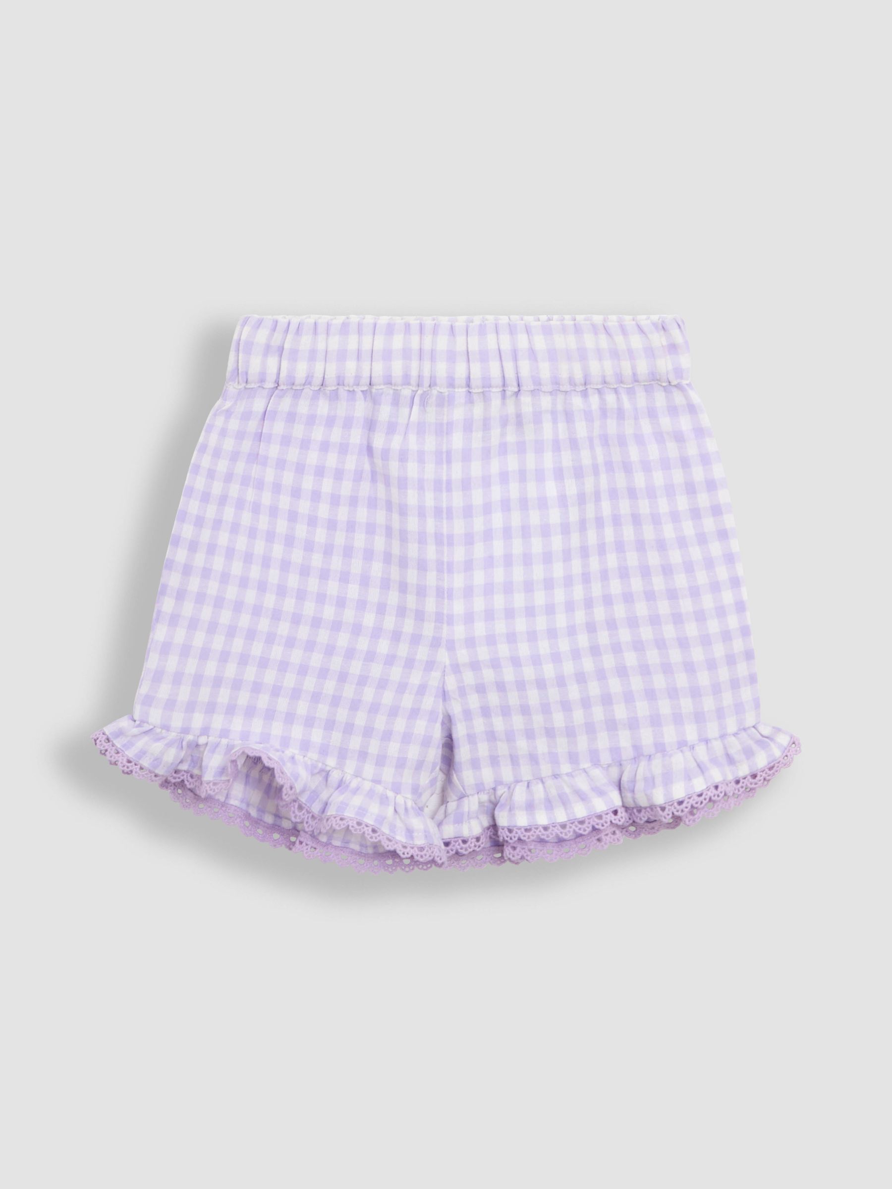 Lilac Purple Gingham 2-Piece Embroidered Double Frill Sleeve T-Shirt & Shorts Set - Image 4 of 6
