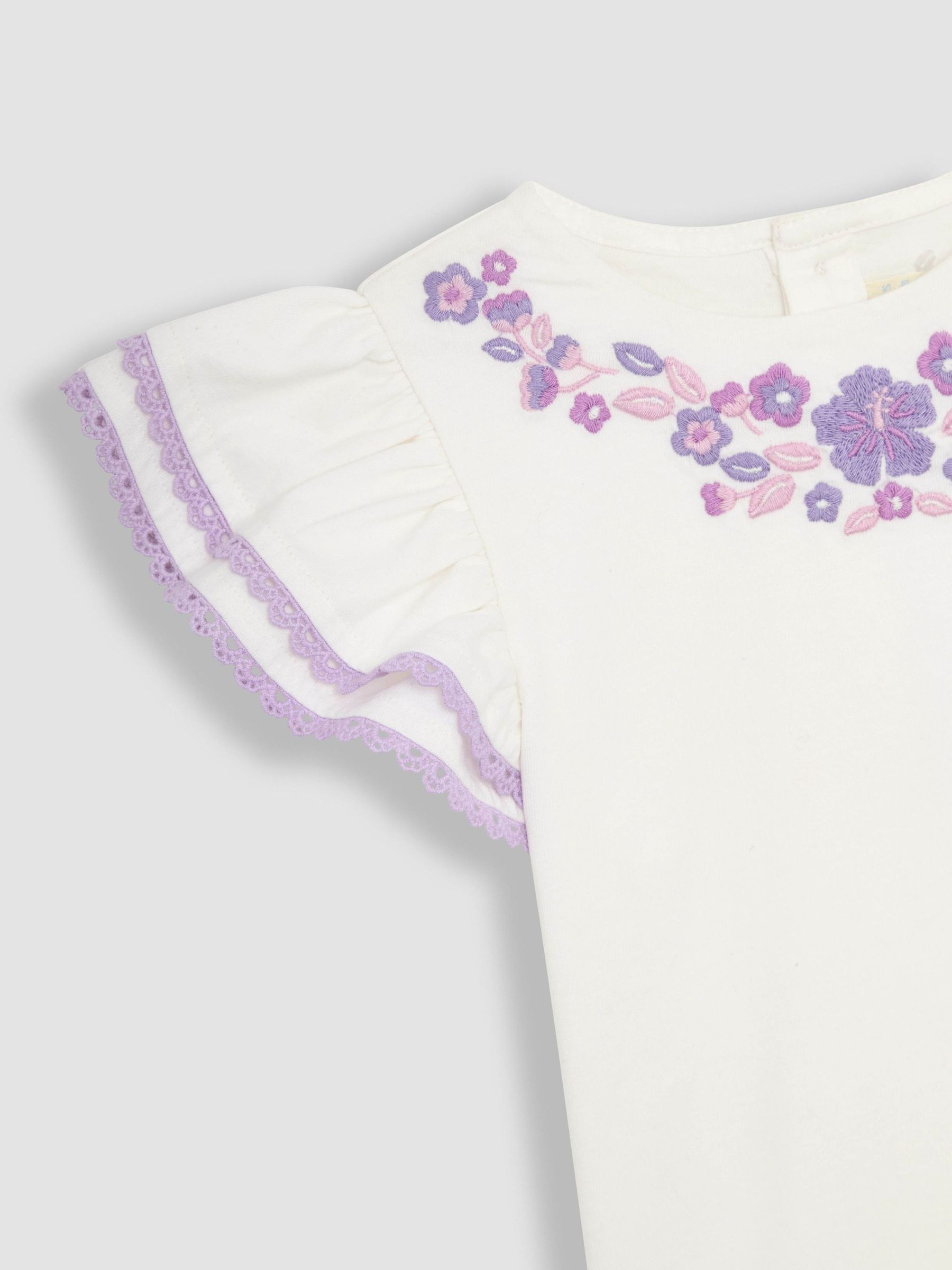 Lilac Purple Gingham 2-Piece Embroidered Double Frill Sleeve T-Shirt & Shorts Set - Image 5 of 6