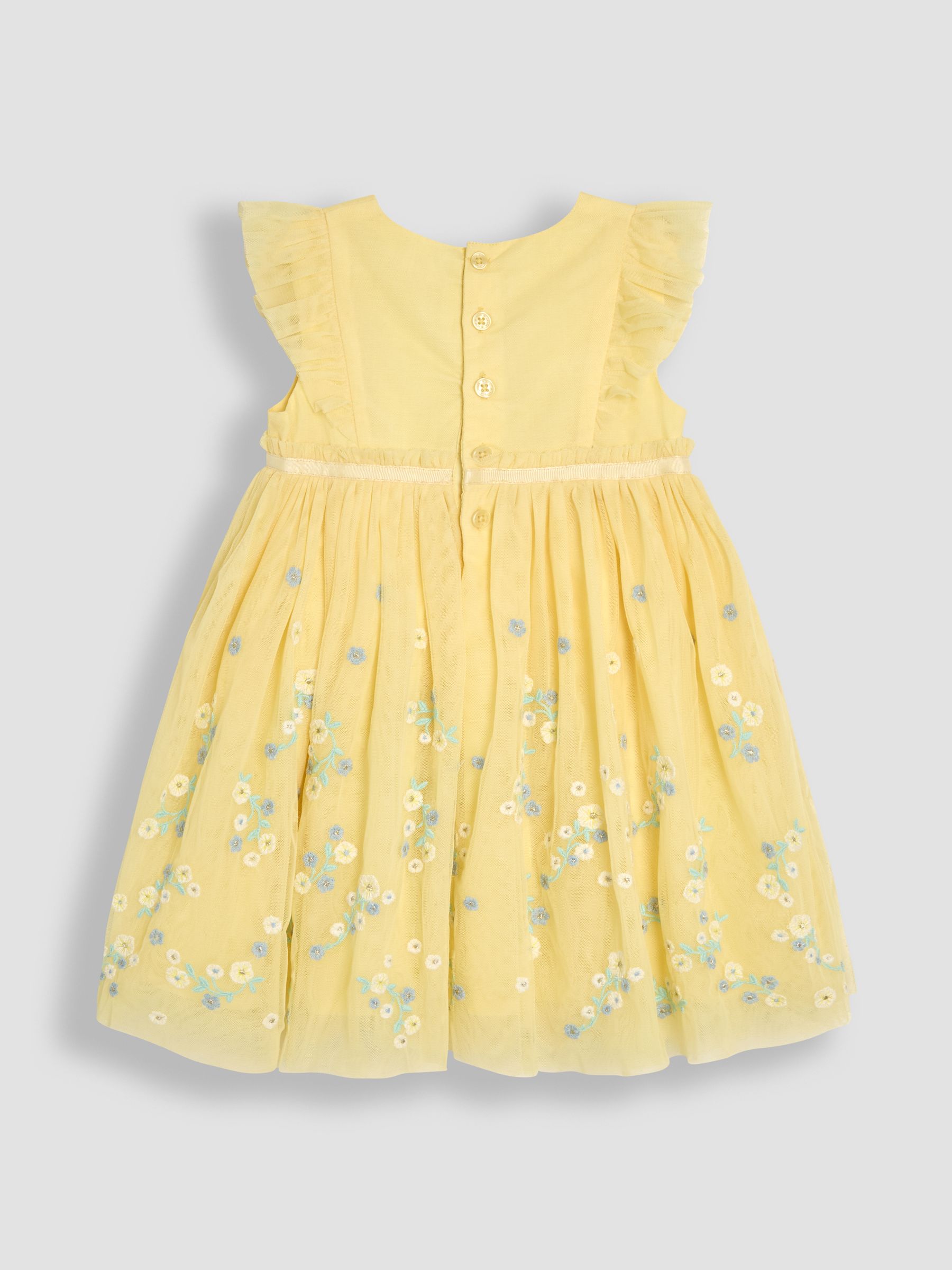 Yellow Floral Ruffle Front Embroidered Tulle Party Dress - Image 2 of 3